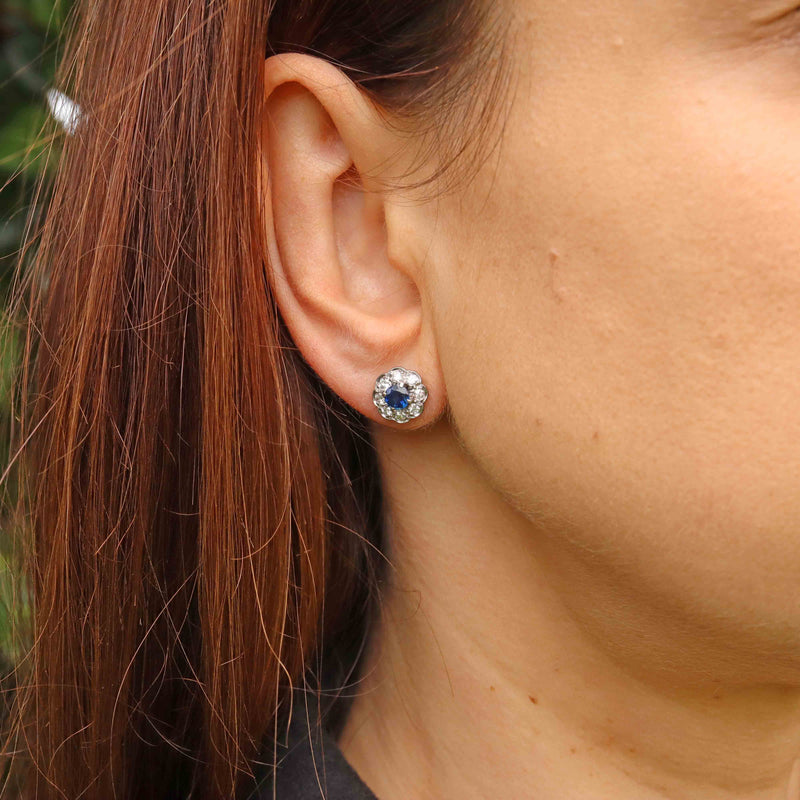 Ellibelle Jewellery Sapphire & Diamond White Gold Cluster Stud Earrings
