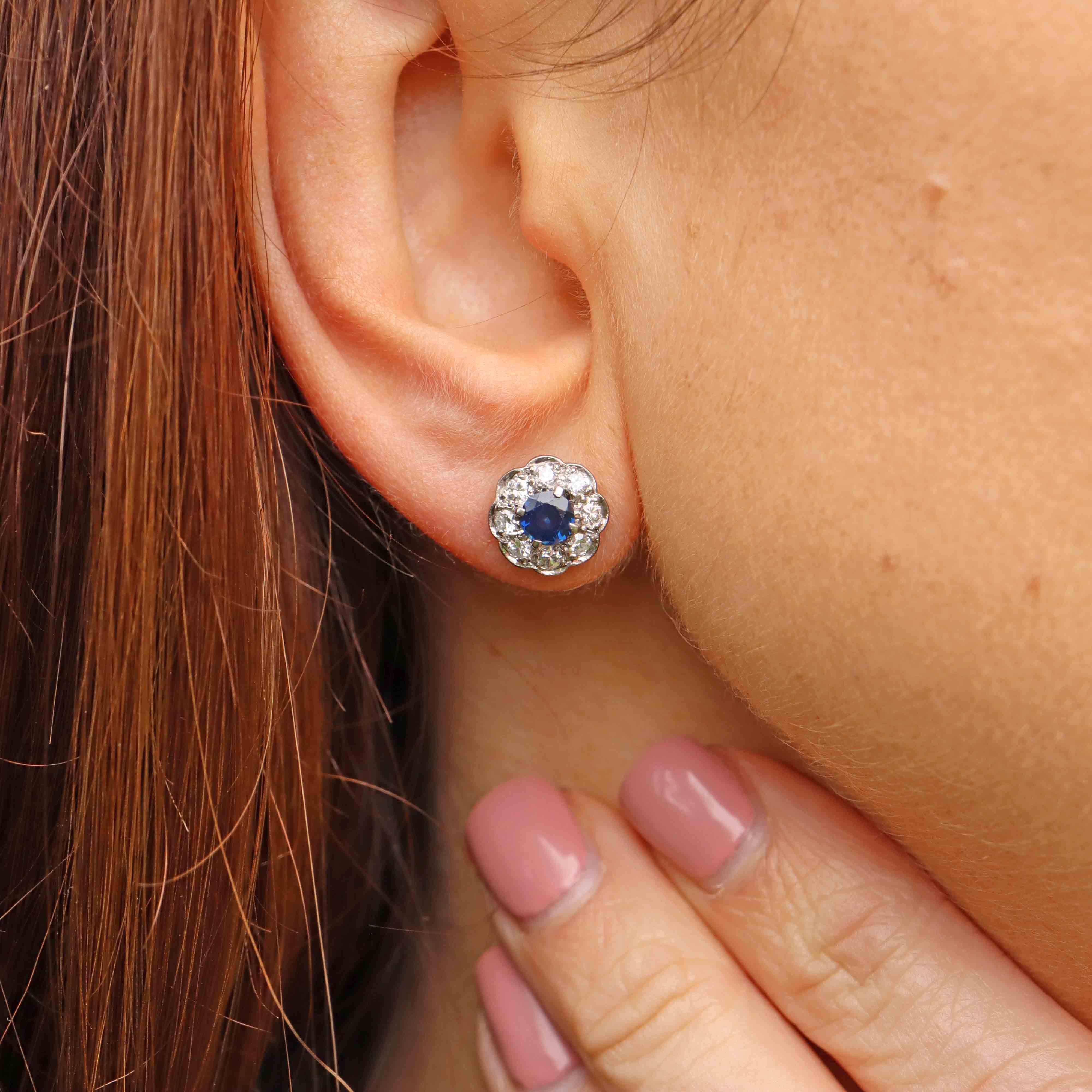 Ellibelle Jewellery Sapphire & Diamond White Gold Cluster Stud Earrings