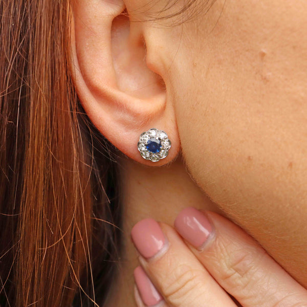 Ellibelle Jewellery Sapphire & Diamond White Gold Cluster Stud Earrings