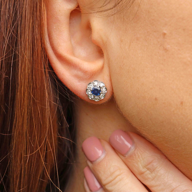 Ellibelle Jewellery Sapphire & Diamond White Gold Cluster Stud Earrings