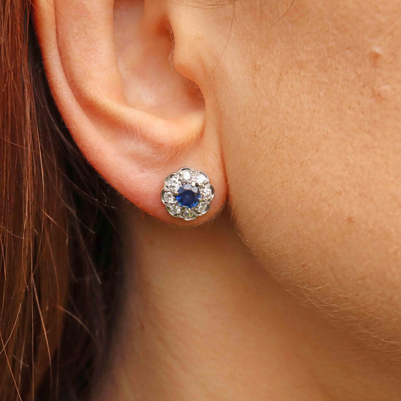 Ellibelle Jewellery Sapphire & Diamond White Gold Cluster Stud Earrings