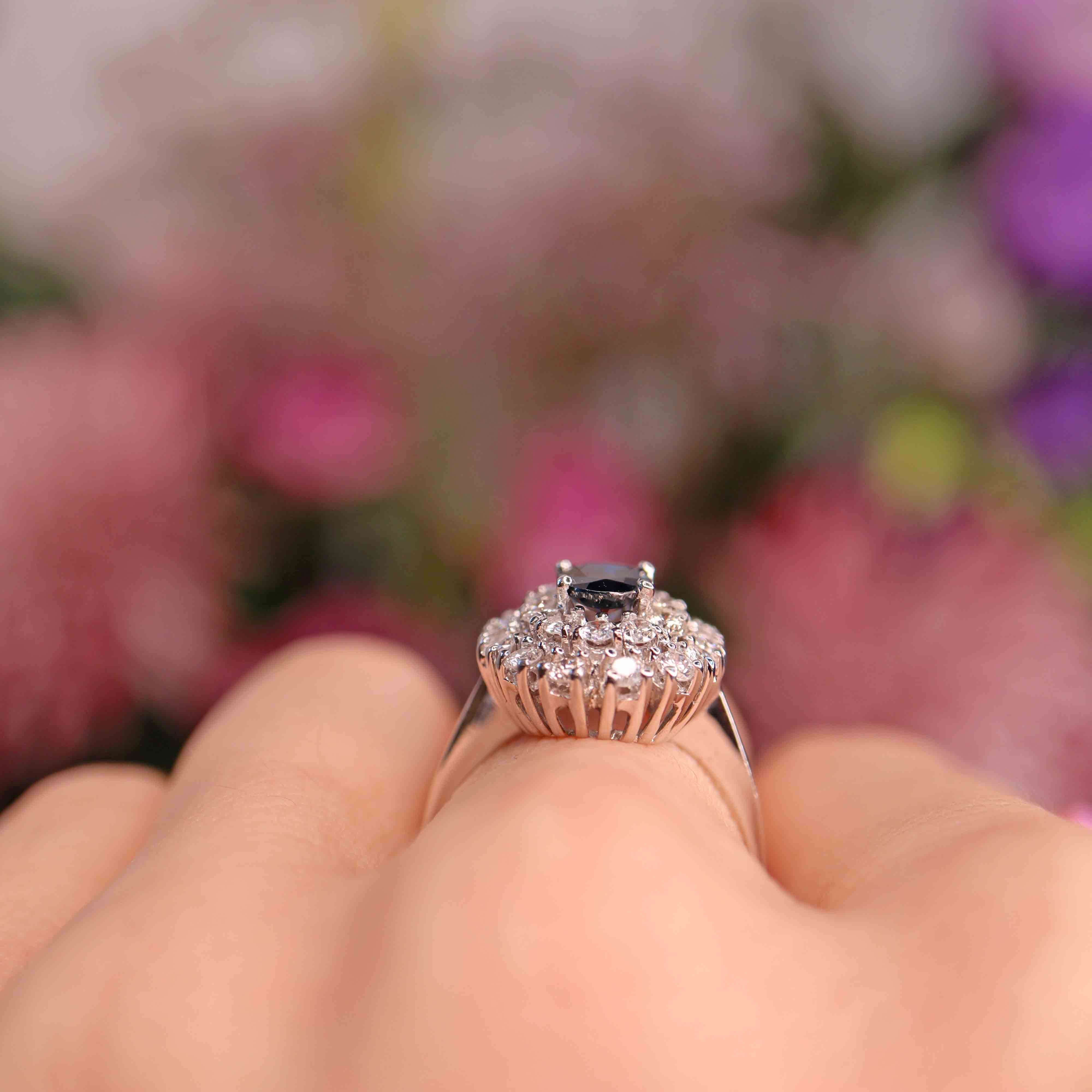 Sapphire & Diamond White Gold Oval Cluster Dress Ring Ellibelle Jewellery Sapphire & Diamond White Gold Oval Cluster Dress Ring Ellibelle Jewellery