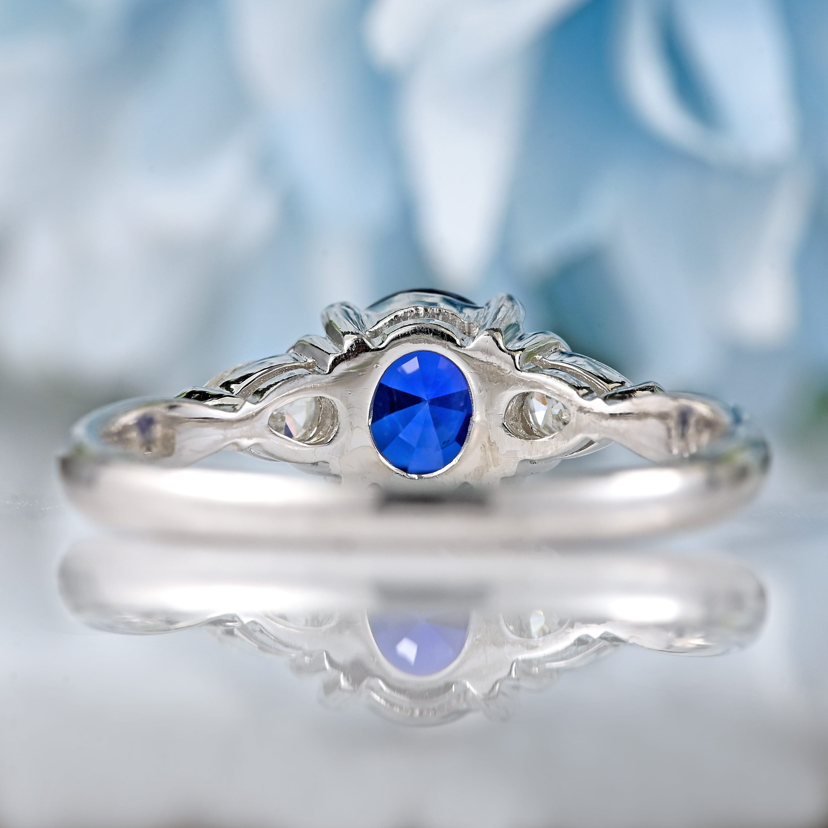 Ellibelle Jewellery Sapphire & Pear-Cut Diamond Platinum Three-Stone Engagement Ring
