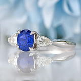 Ellibelle Jewellery Sapphire & Pear-Cut Diamond Platinum Three-Stone Engagement Ring