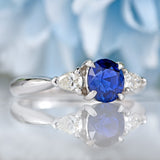 Ellibelle Jewellery Sapphire & Pear-Cut Diamond Platinum Three-Stone Engagement Ring