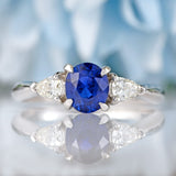 Ellibelle Jewellery Sapphire & Pear-Cut Diamond Platinum Three-Stone Engagement Ring