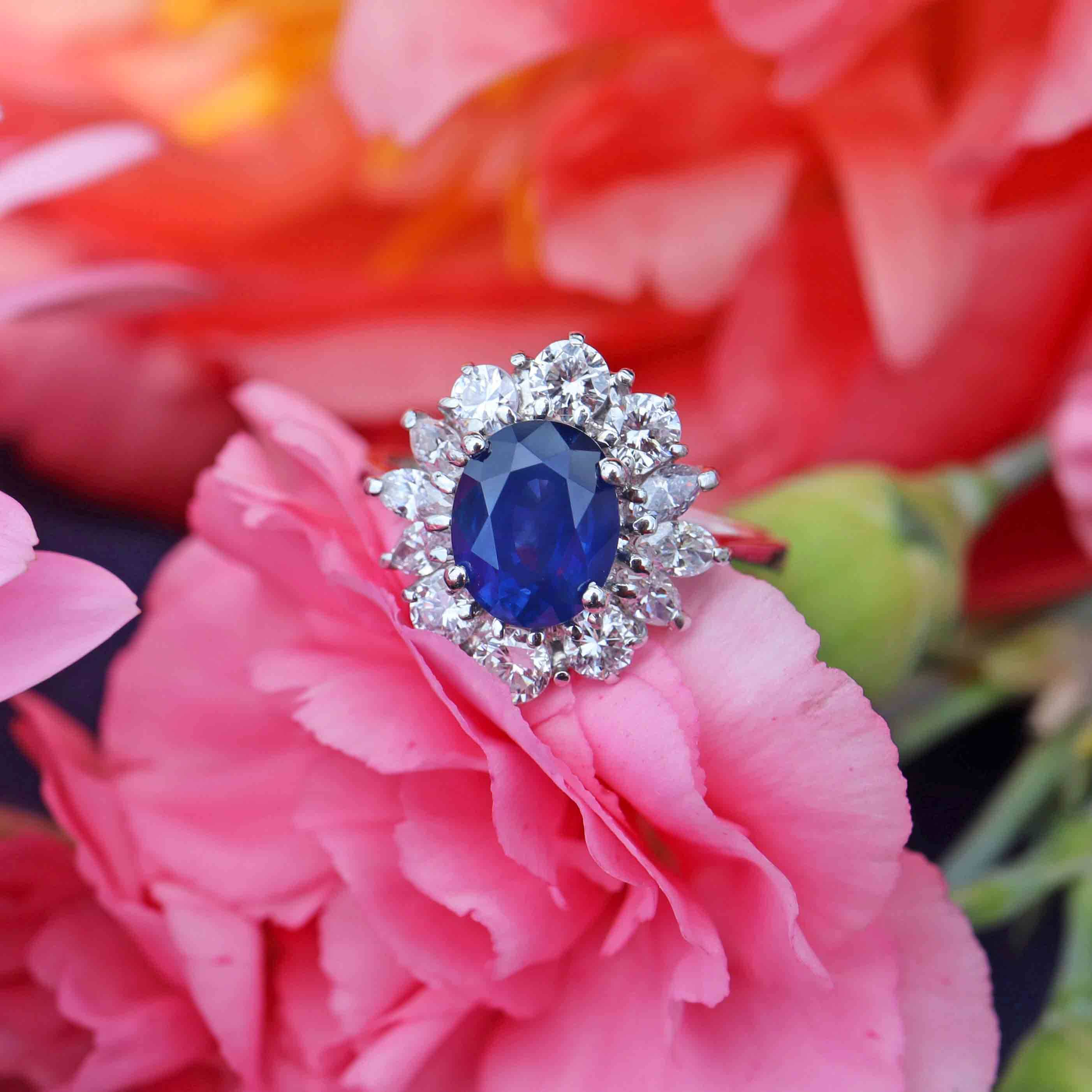 Ellibelle Jewellery Sapphire & Vari-Cut Diamond 18ct White Gold Cluster Ring (1.75cts)
