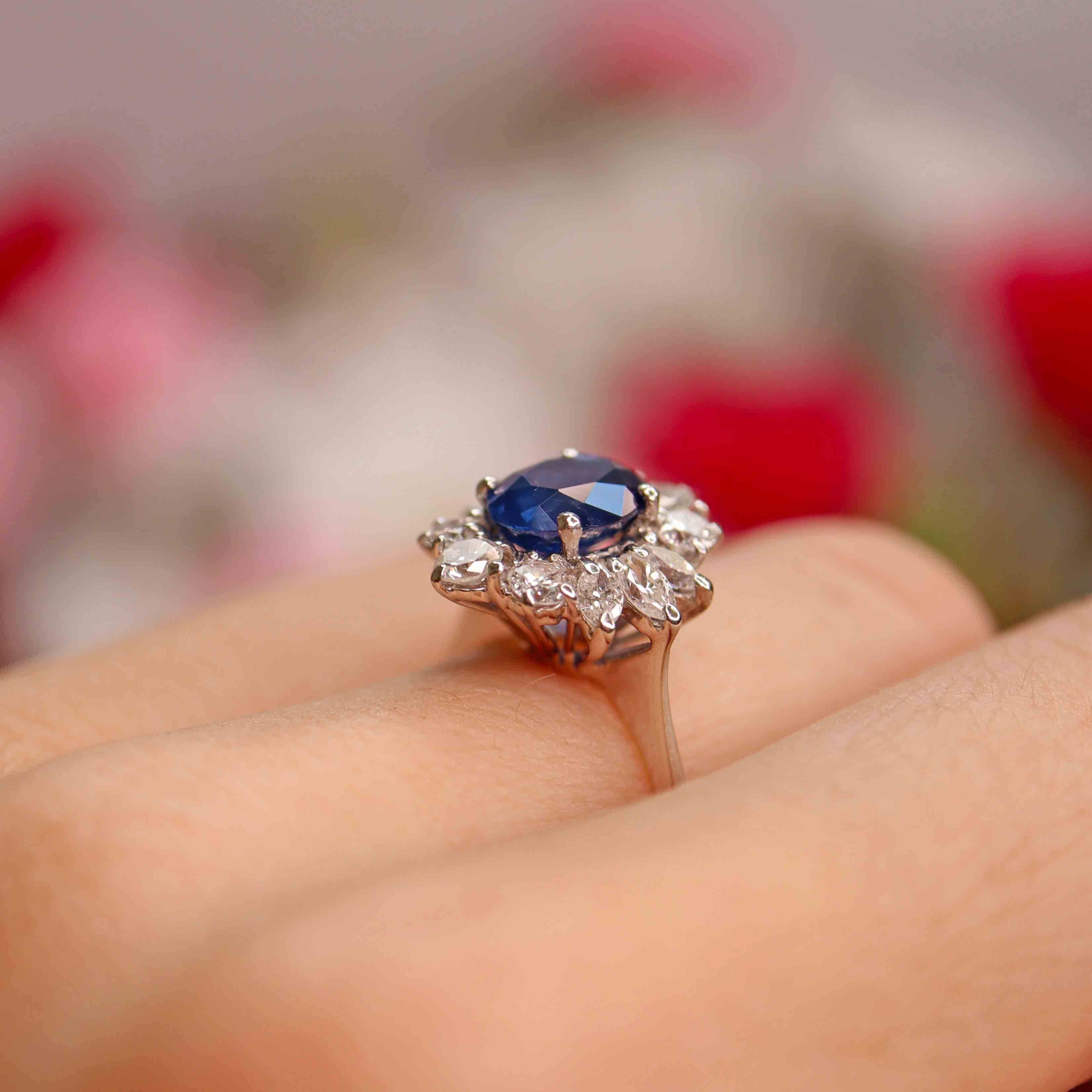 Ellibelle Jewellery Sapphire & Vari-Cut Diamond 18ct White Gold Cluster Ring (1.75cts)