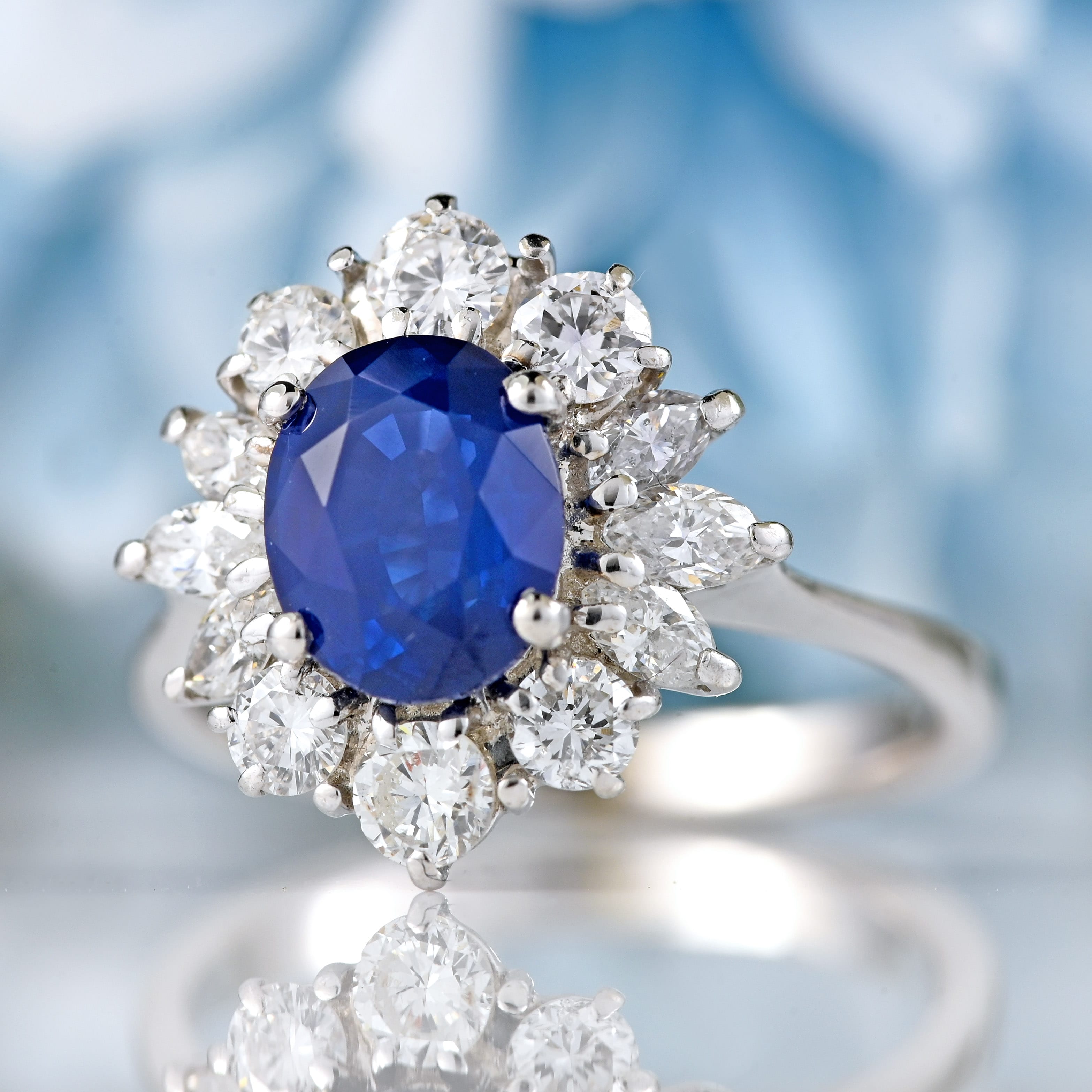 Ellibelle Jewellery Sapphire & Vari-Cut Diamond 18ct White Gold Cluster Ring (1.75cts)