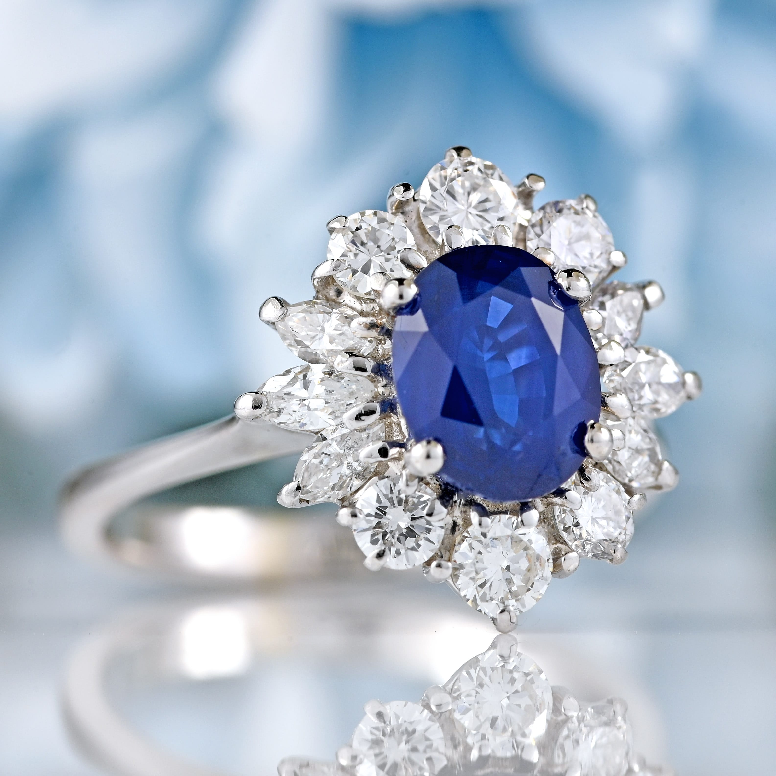 Ellibelle Jewellery Sapphire & Vari-Cut Diamond 18ct White Gold Cluster Ring (1.75cts)