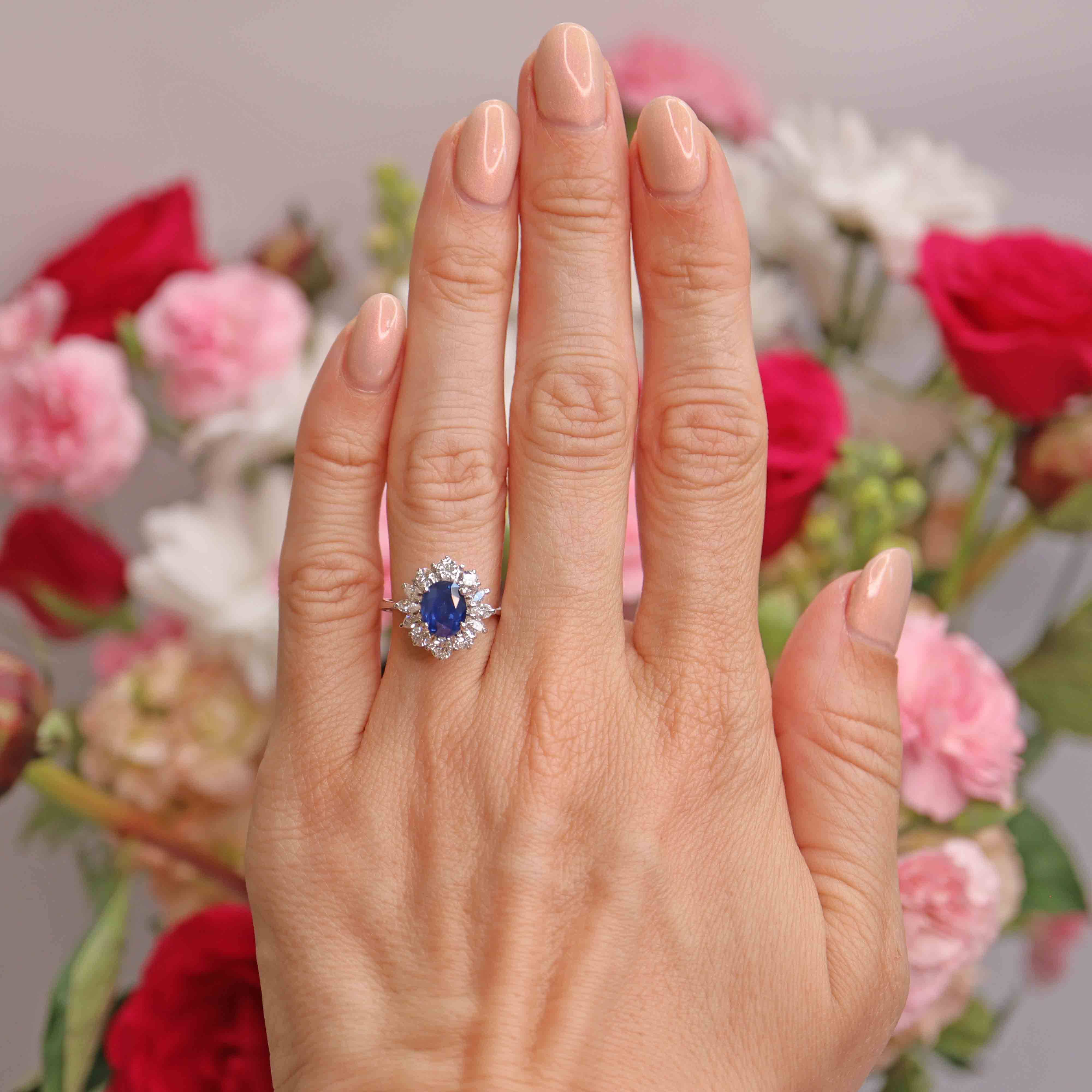 Ellibelle Jewellery Sapphire & Vari-Cut Diamond 18ct White Gold Cluster Ring (1.75cts)