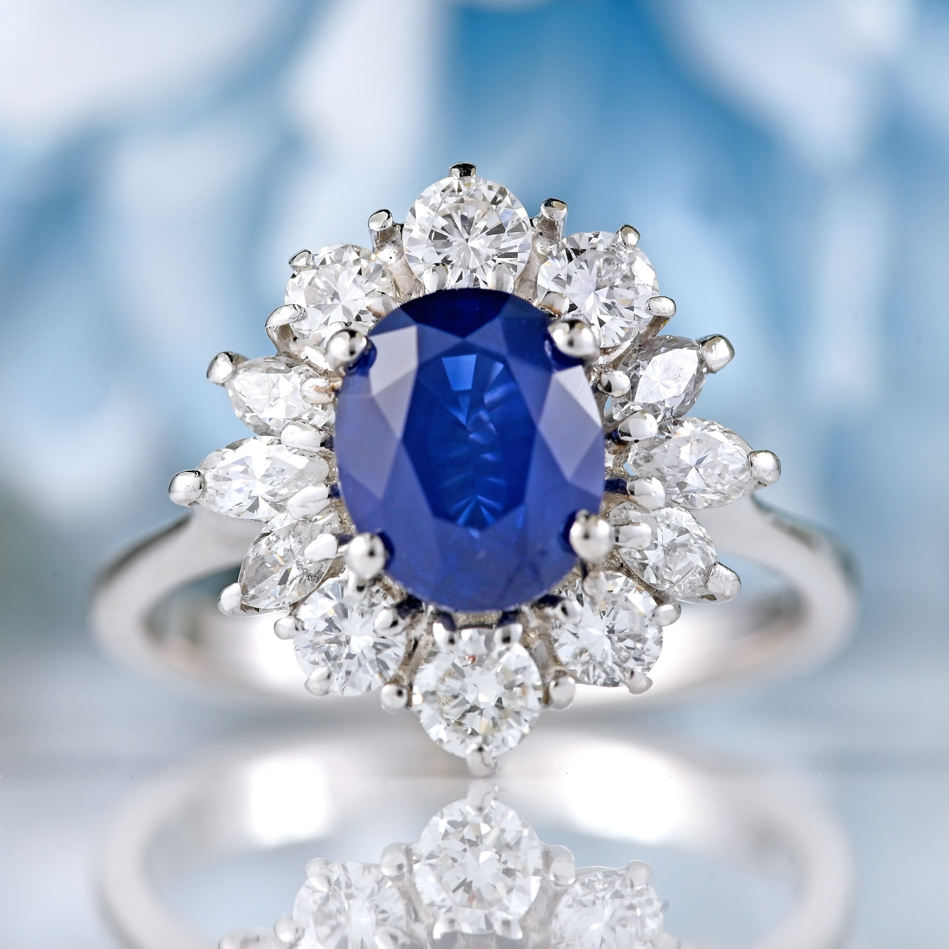 Ellibelle Jewellery Sapphire & Vari-Cut Diamond 18ct White Gold Cluster Ring (1.75cts)