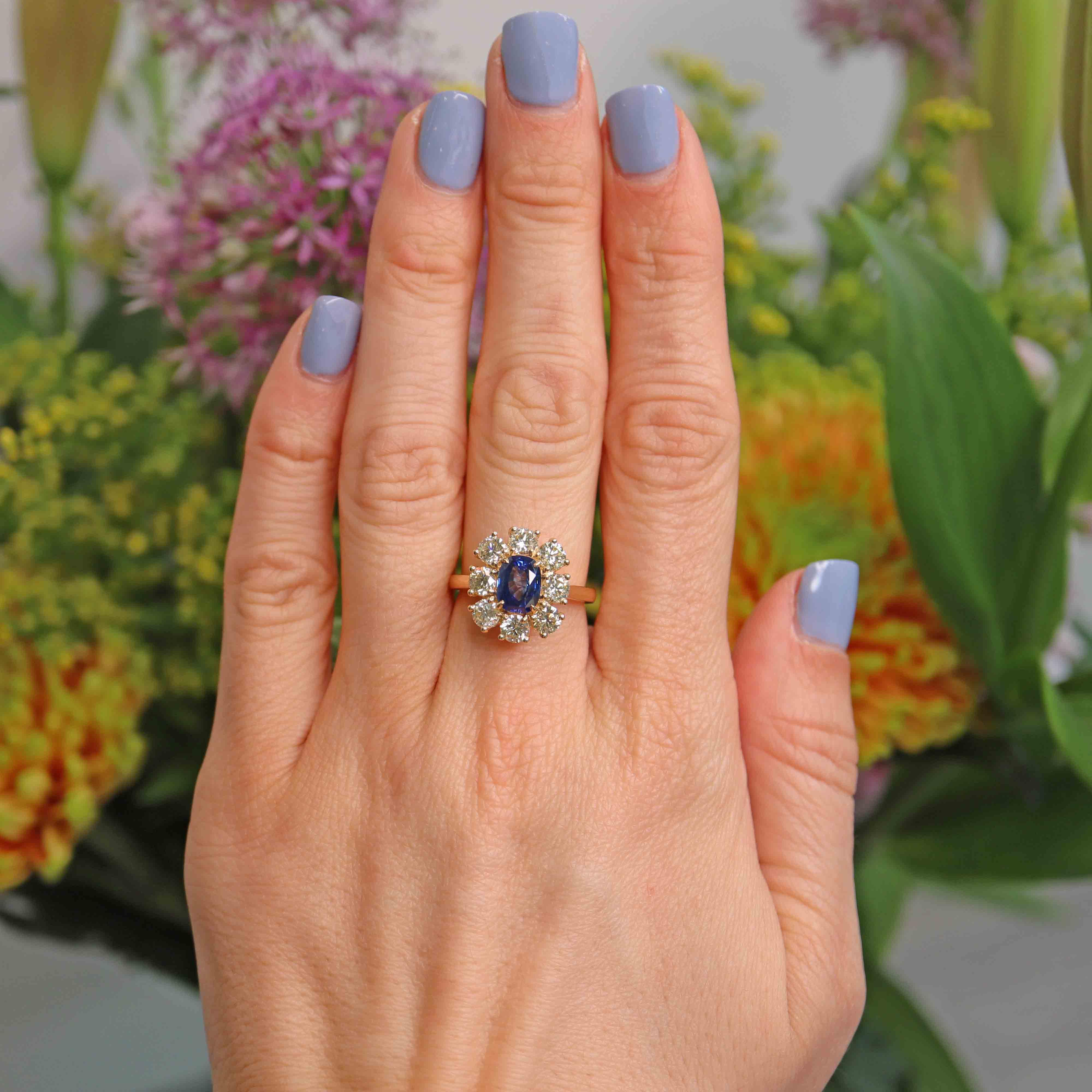 Yellow Gold Sapphire Diamond Engagement Ring Blue Sapphire Diamond