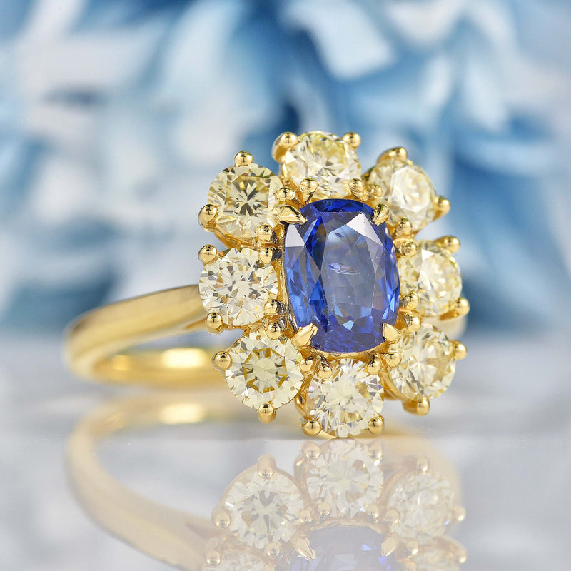 Ellibelle Jewellery Sapphire & Yellow Diamond 18ct Gold Cluster Engagement Ring (1.57ct)