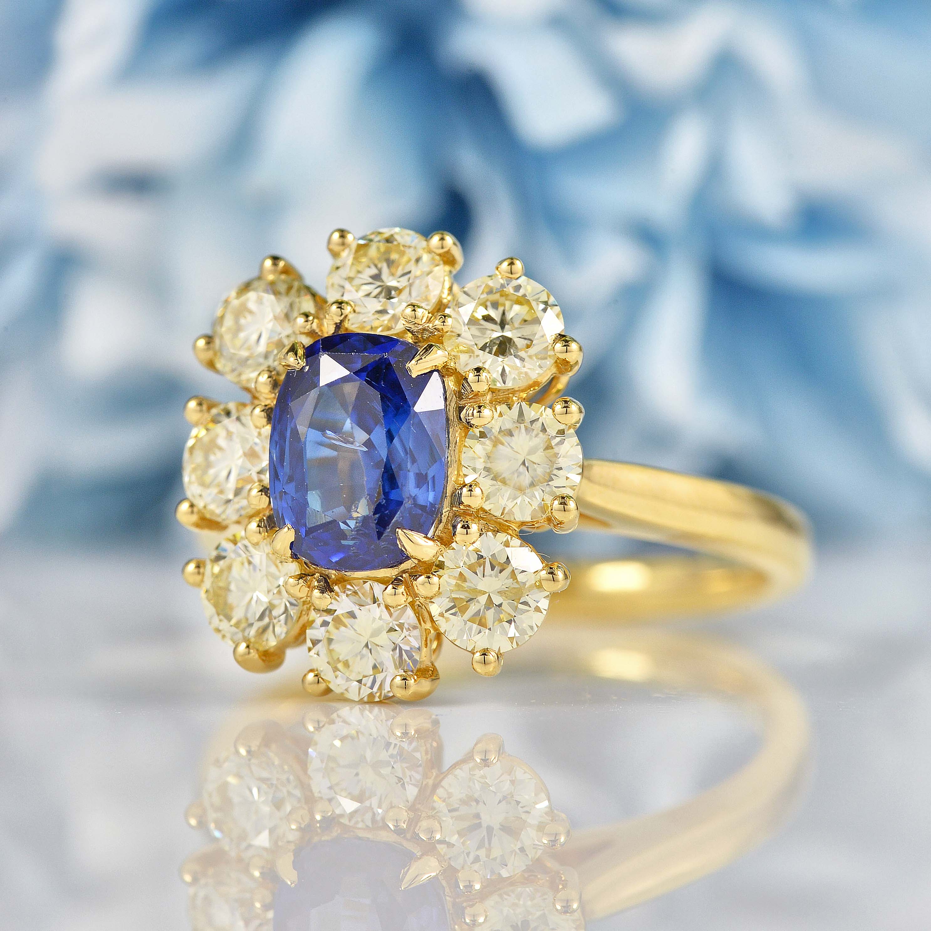 Ellibelle Jewellery Sapphire & Yellow Diamond 18ct Gold Cluster Engagement Ring (1.57ct)