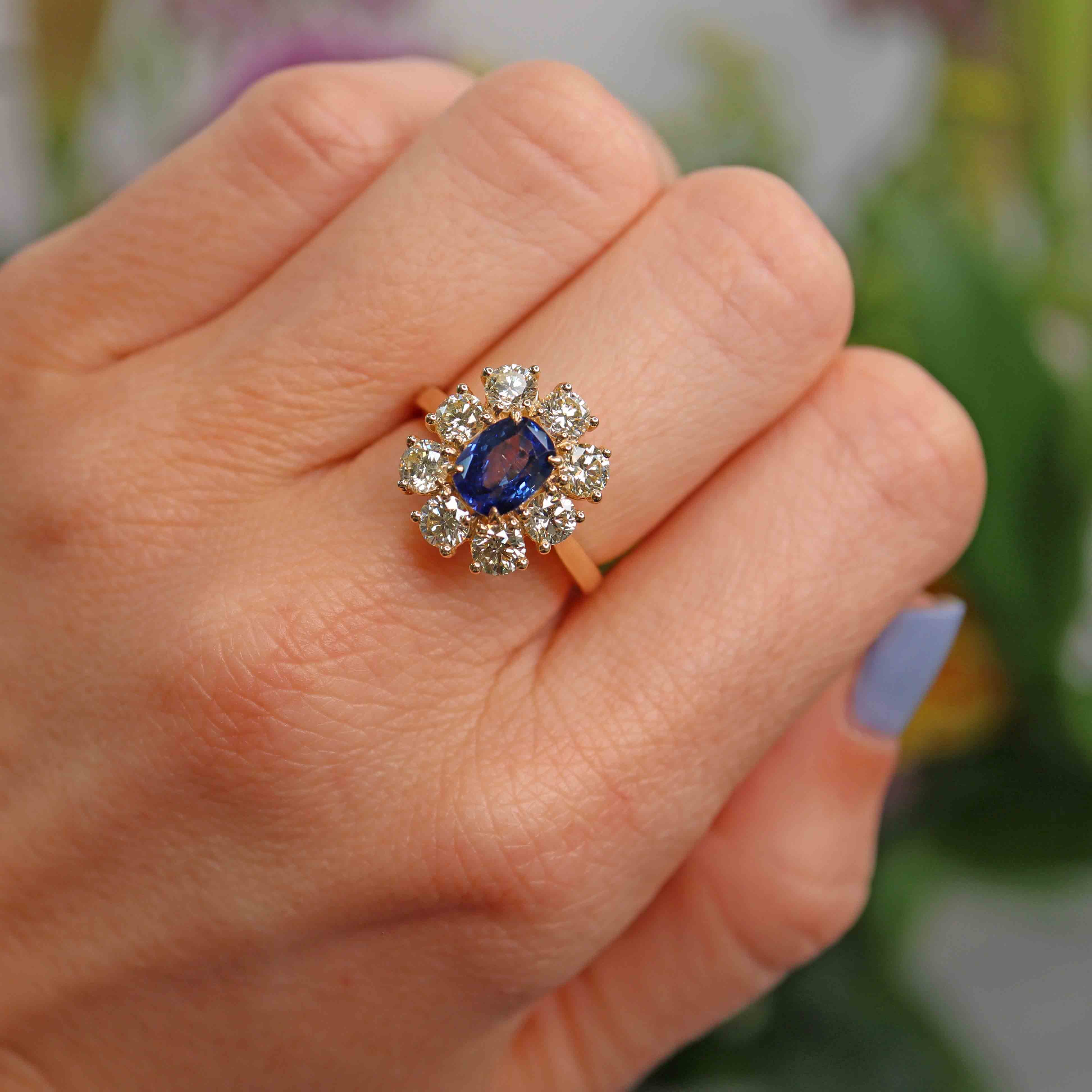 Ellibelle Jewellery Sapphire & Yellow Diamond 18ct Gold Cluster Engagement Ring (1.57ct)