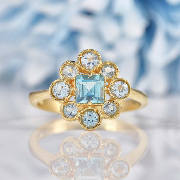 Ellibelle Jewellery Sky Blue Topaz 9ct Gold Cluster Ring