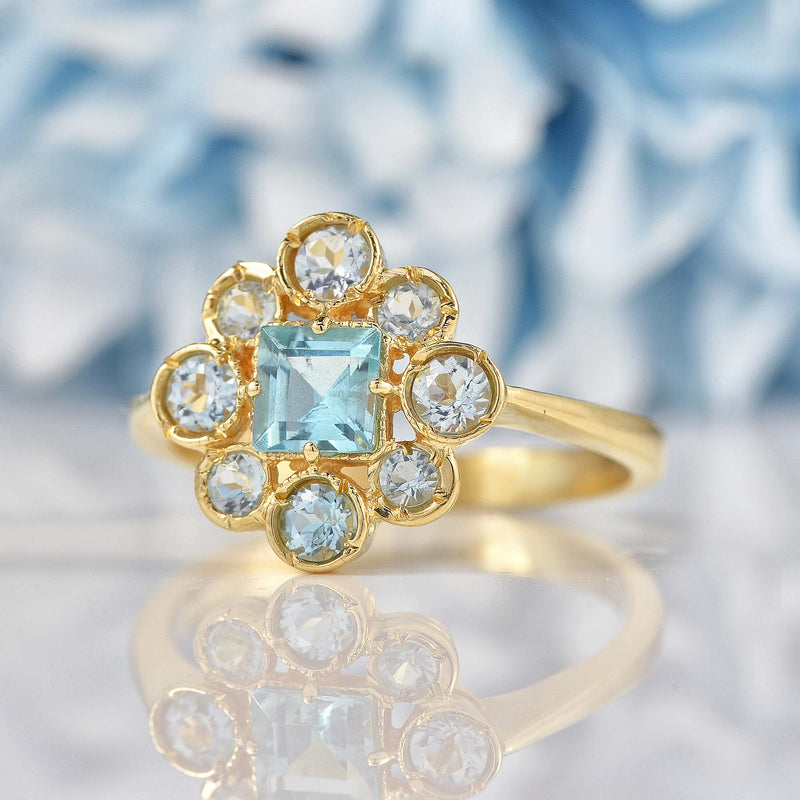 Ellibelle Jewellery Sky Blue Topaz 9ct Gold Cluster Ring