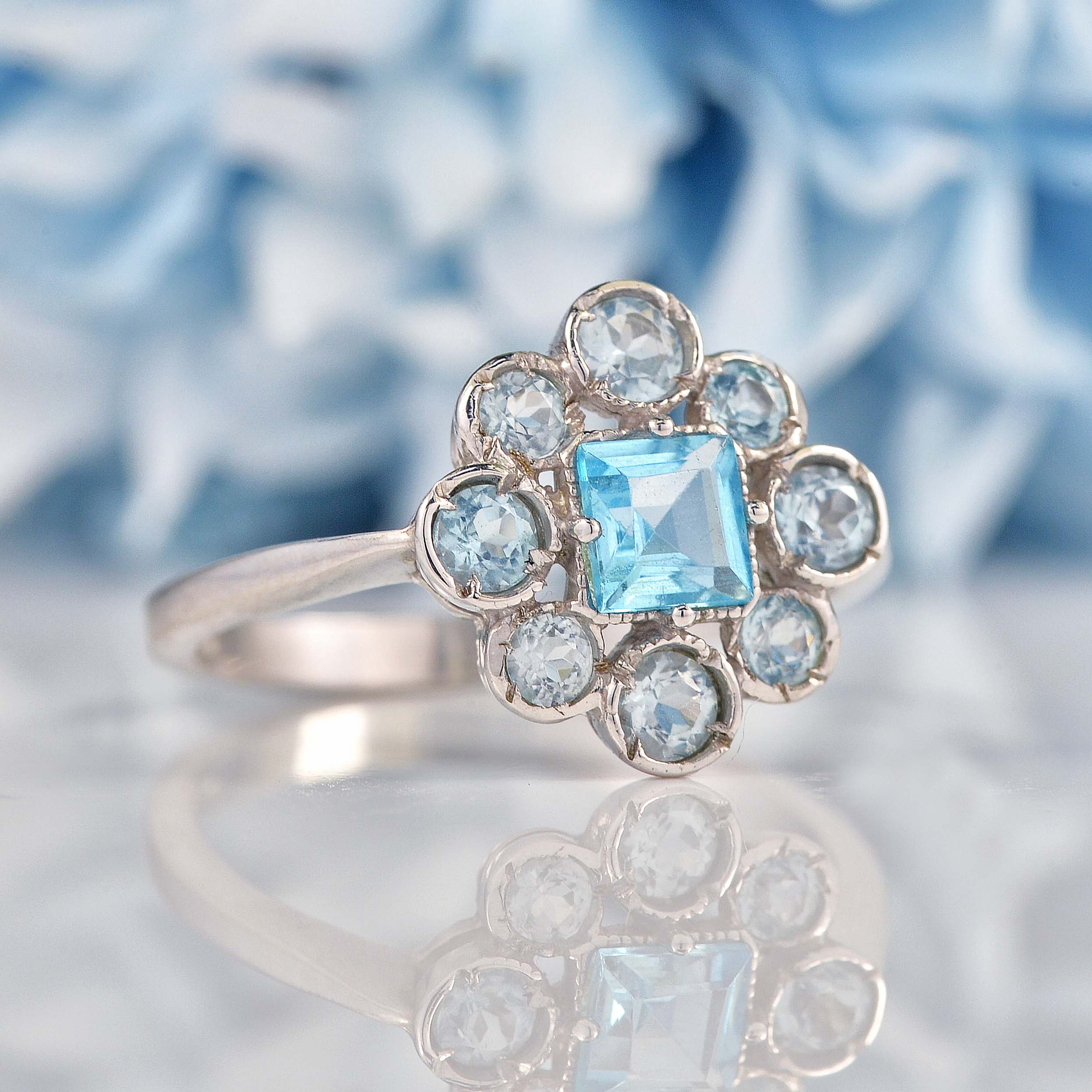 Sky Blue Topaz 9ct White Gold Cluster Ring