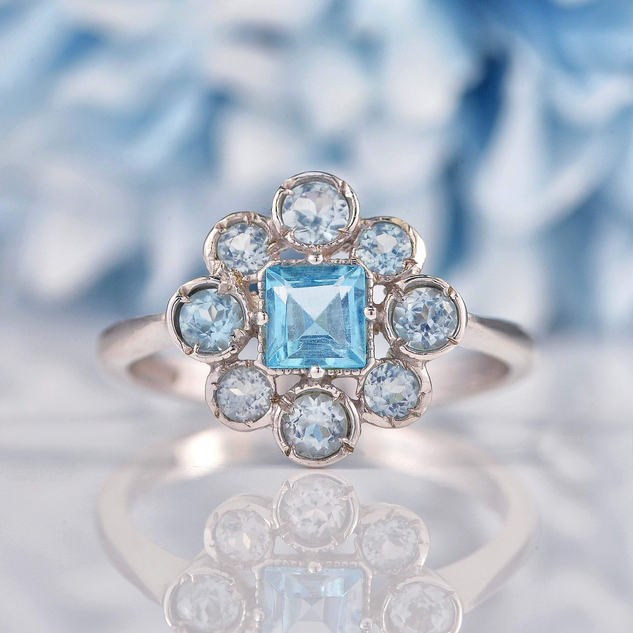 Ellibelle Jewellery Sky Blue Topaz 9ct White Gold Cluster Ring