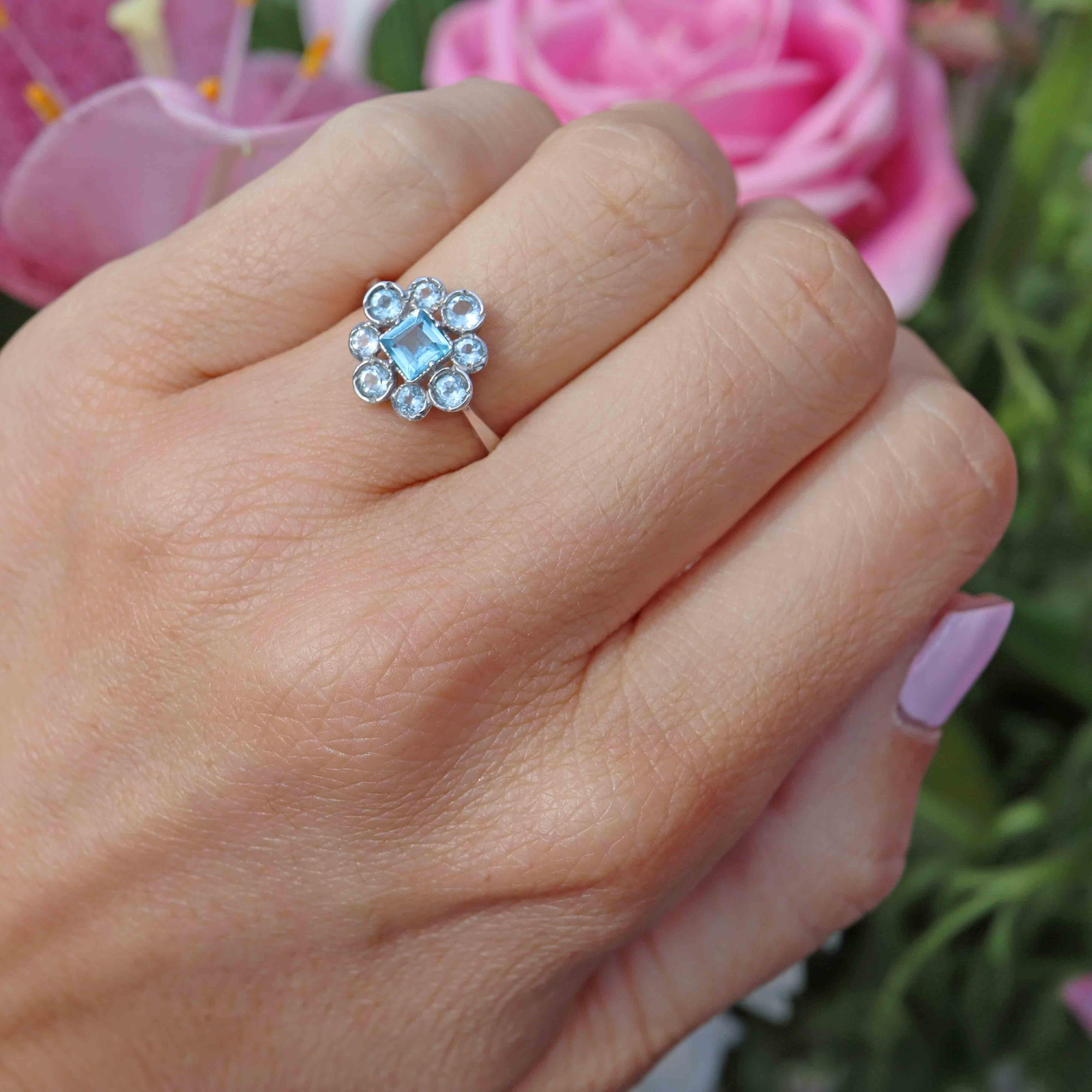 Ellibelle Jewellery Sky Blue Topaz 9ct White Gold Cluster Ring