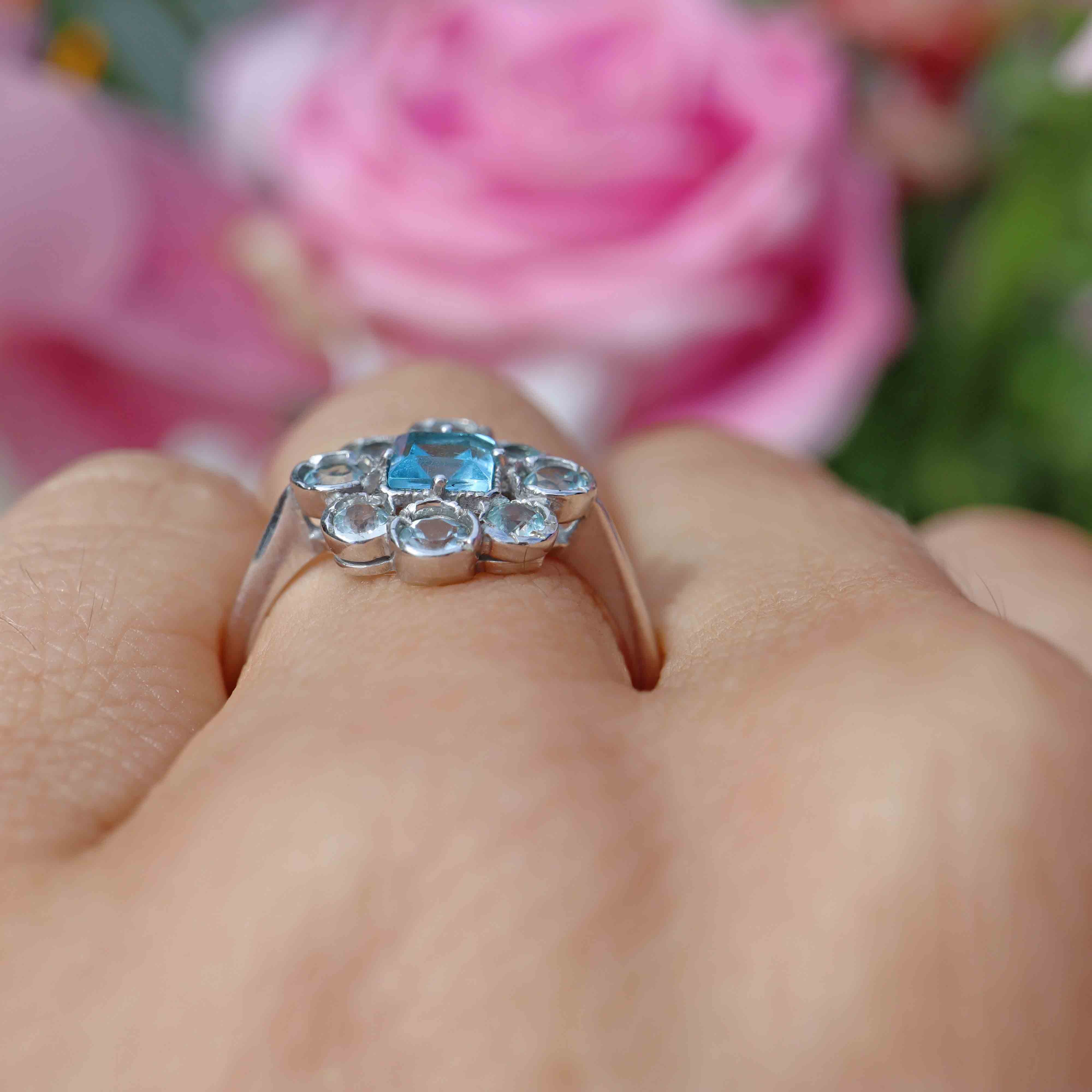 Ellibelle Jewellery Sky Blue Topaz 9ct White Gold Cluster Ring