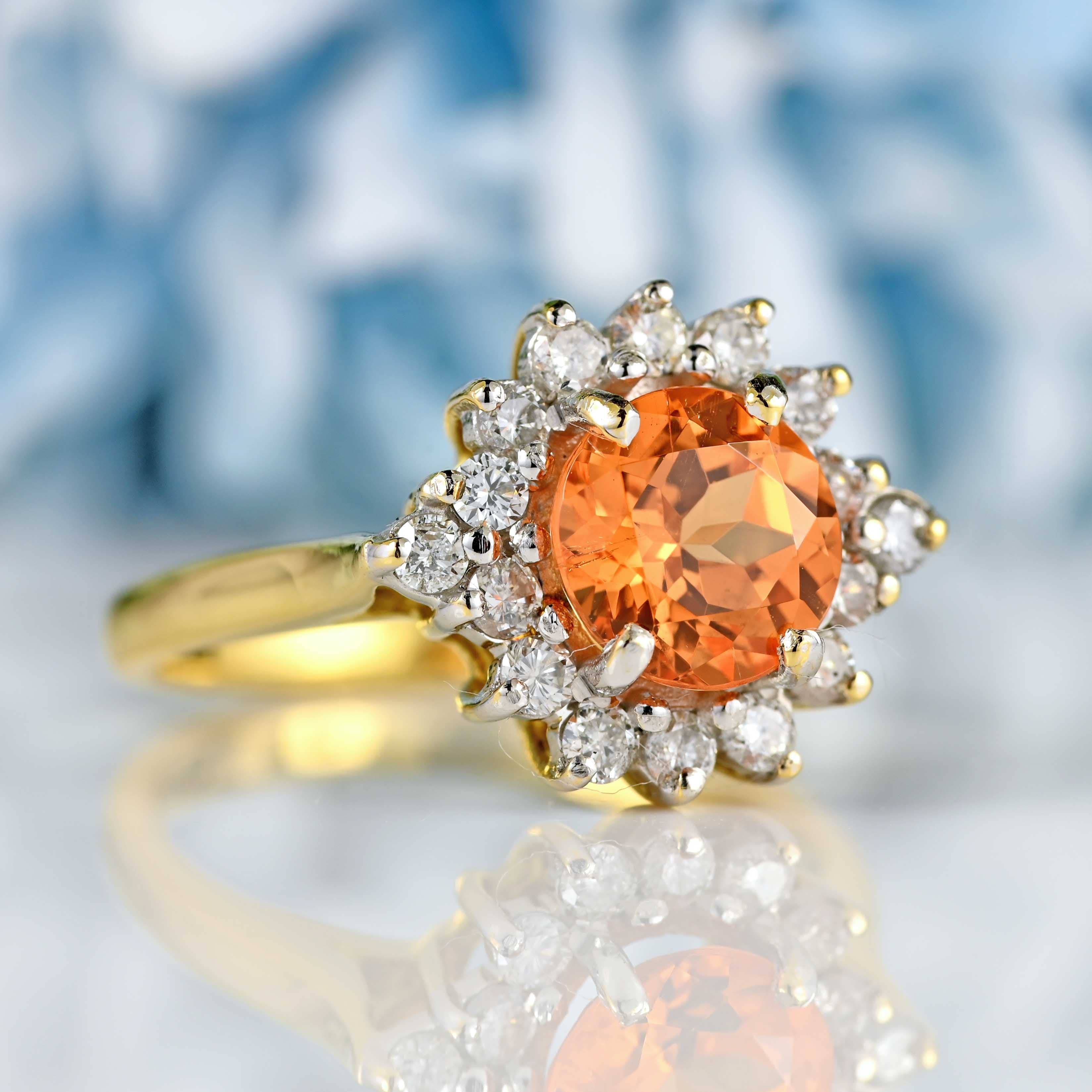 Spessartine Garnet Diamond 18ct Gold Cluster Ring