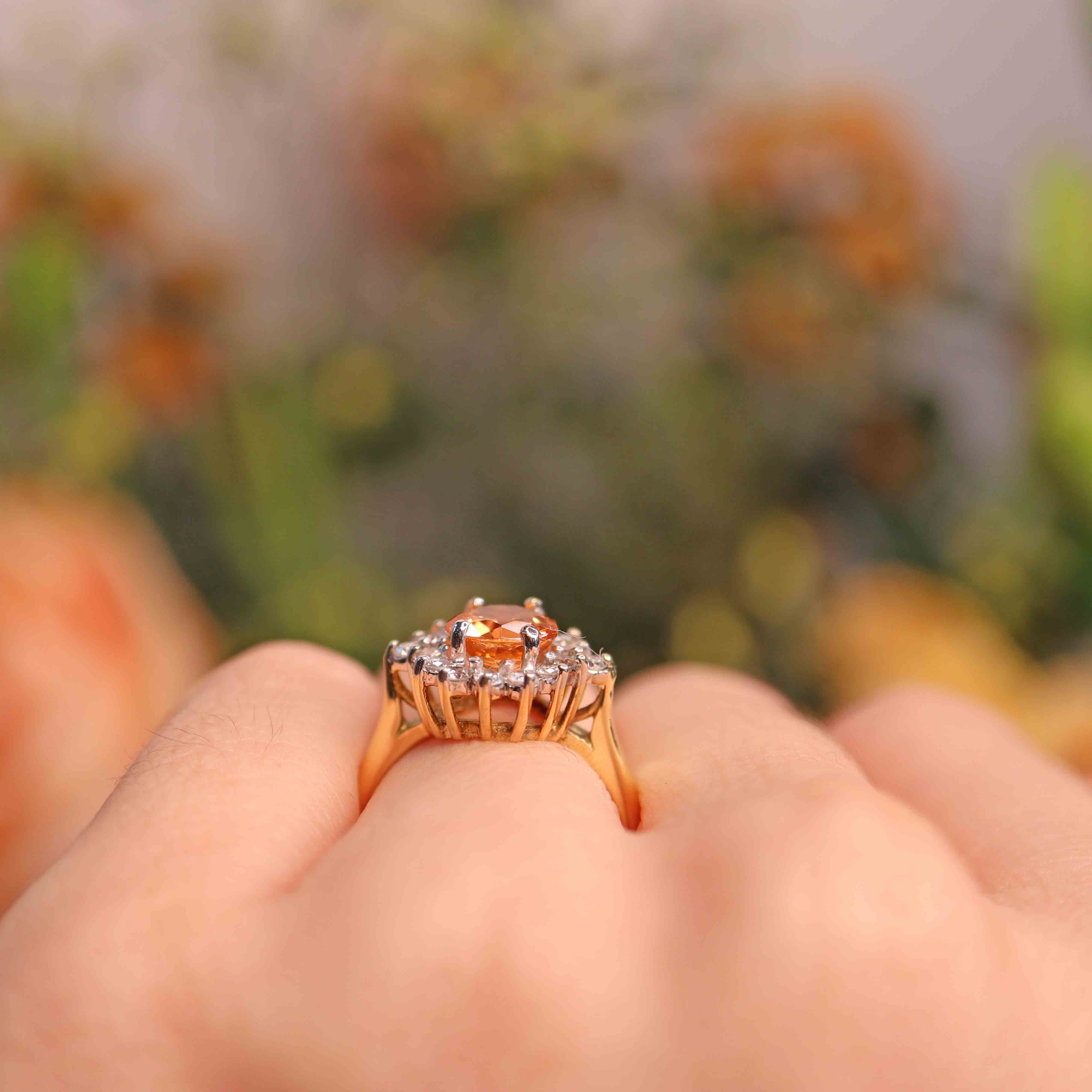 Ellibelle Jewellery Spessartine Garnet & Diamond 18ct Gold Cluster Ring