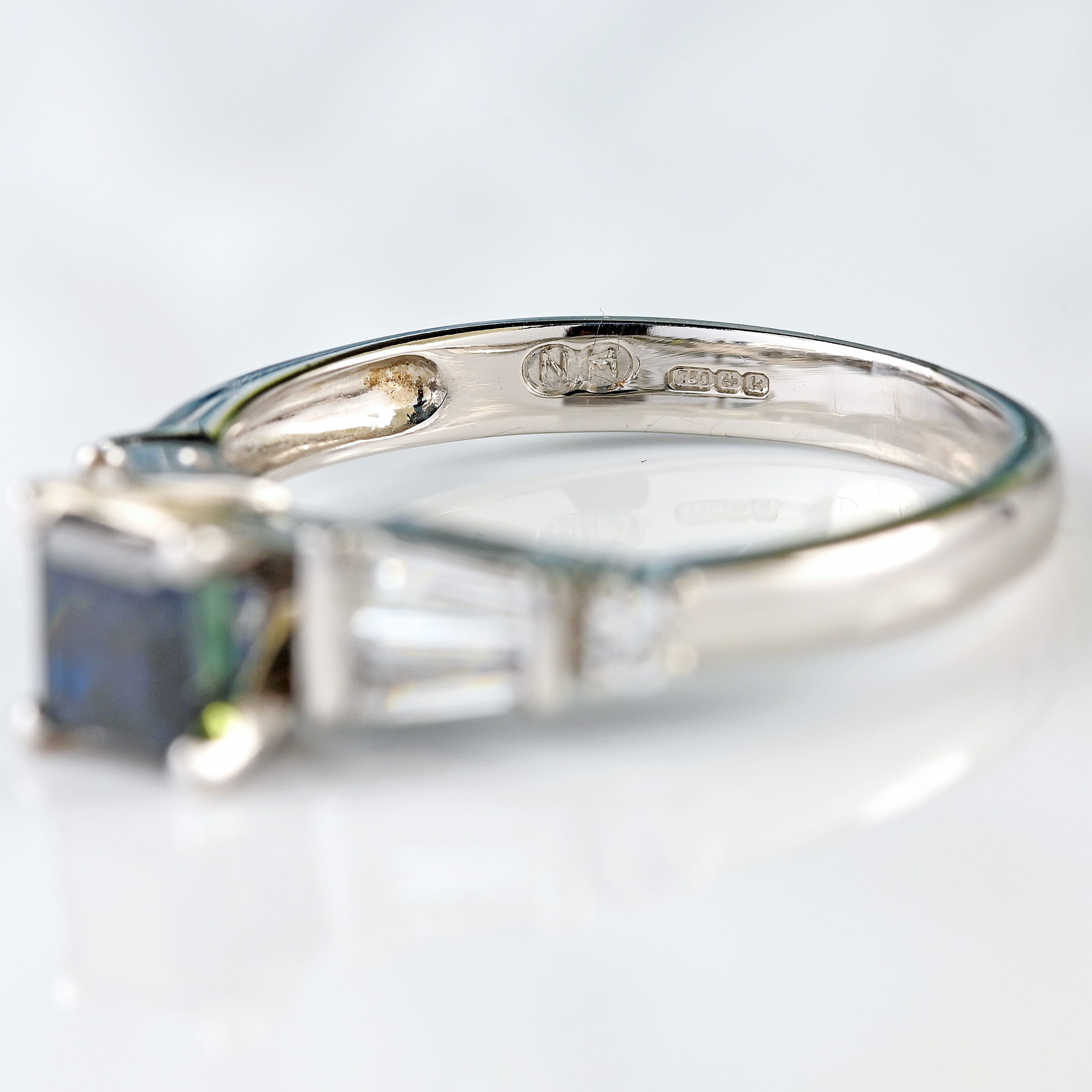 Ellibelle Jewellery Square-Cut Sapphire & Vari-Cut Diamond 18ct White Gold Ring