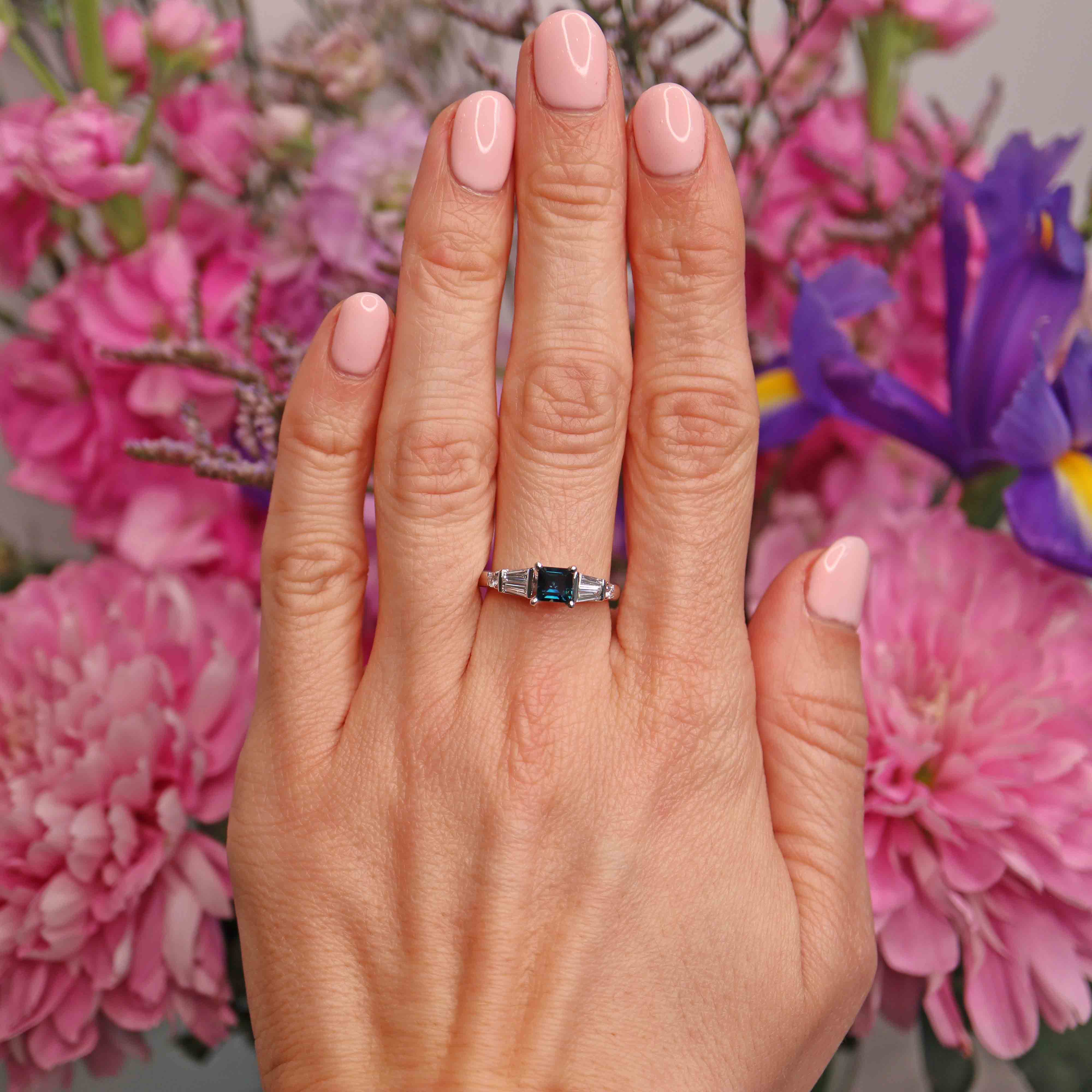 Ellibelle Jewellery Square-Cut Sapphire & Vari-Cut Diamond 18ct White Gold Ring