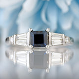 Ellibelle Jewellery Square-Cut Sapphire & Vari-Cut Diamond 18ct White Gold Ring