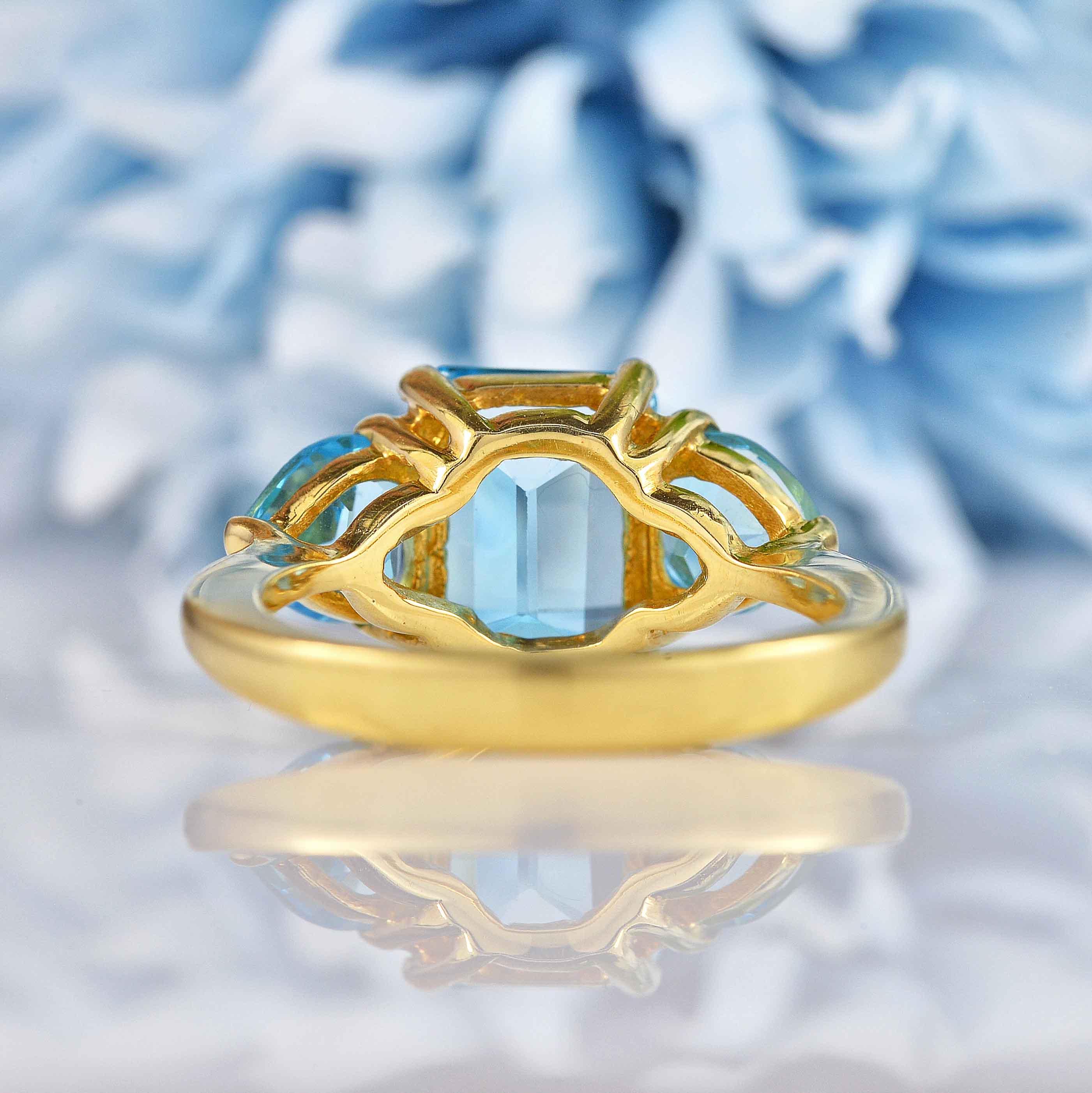 Ellibelle Jewellery Swiss Blue Topaz 18ct Gold Three-Stone Ring