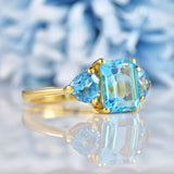 Ellibelle Jewellery Swiss Blue Topaz 18ct Gold Three-Stone Ring