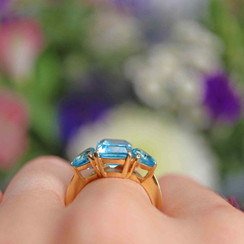 Ellibelle Jewellery Swiss Blue Topaz 18ct Gold Three-Stone Ring