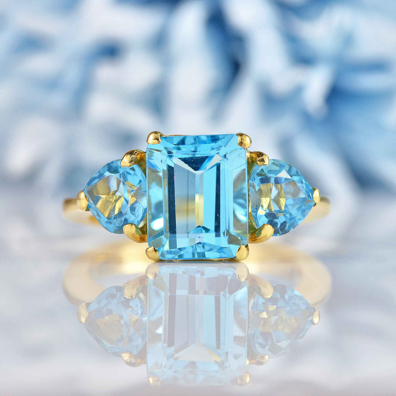 Swiss Blue Topaz 18ct Gold Three-Stone Ring - Main Image