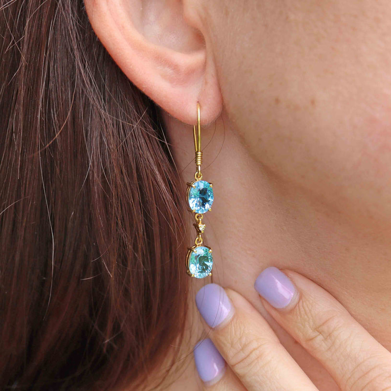 Ellibelle Jewellery Swiss Blue Topaz & Diamond 18ct Gold Drop Earrings