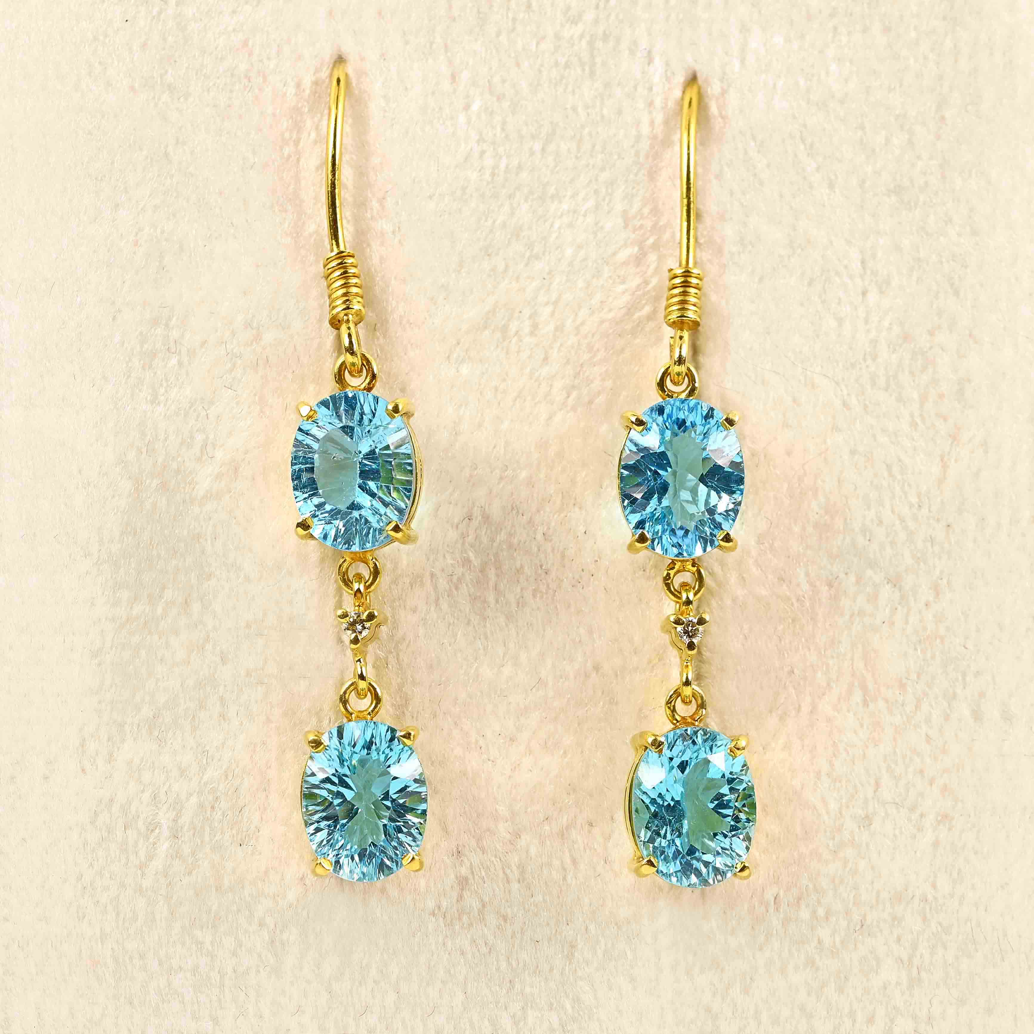 Ellibelle Jewellery Swiss Blue Topaz & Diamond 18ct Gold Drop Earrings