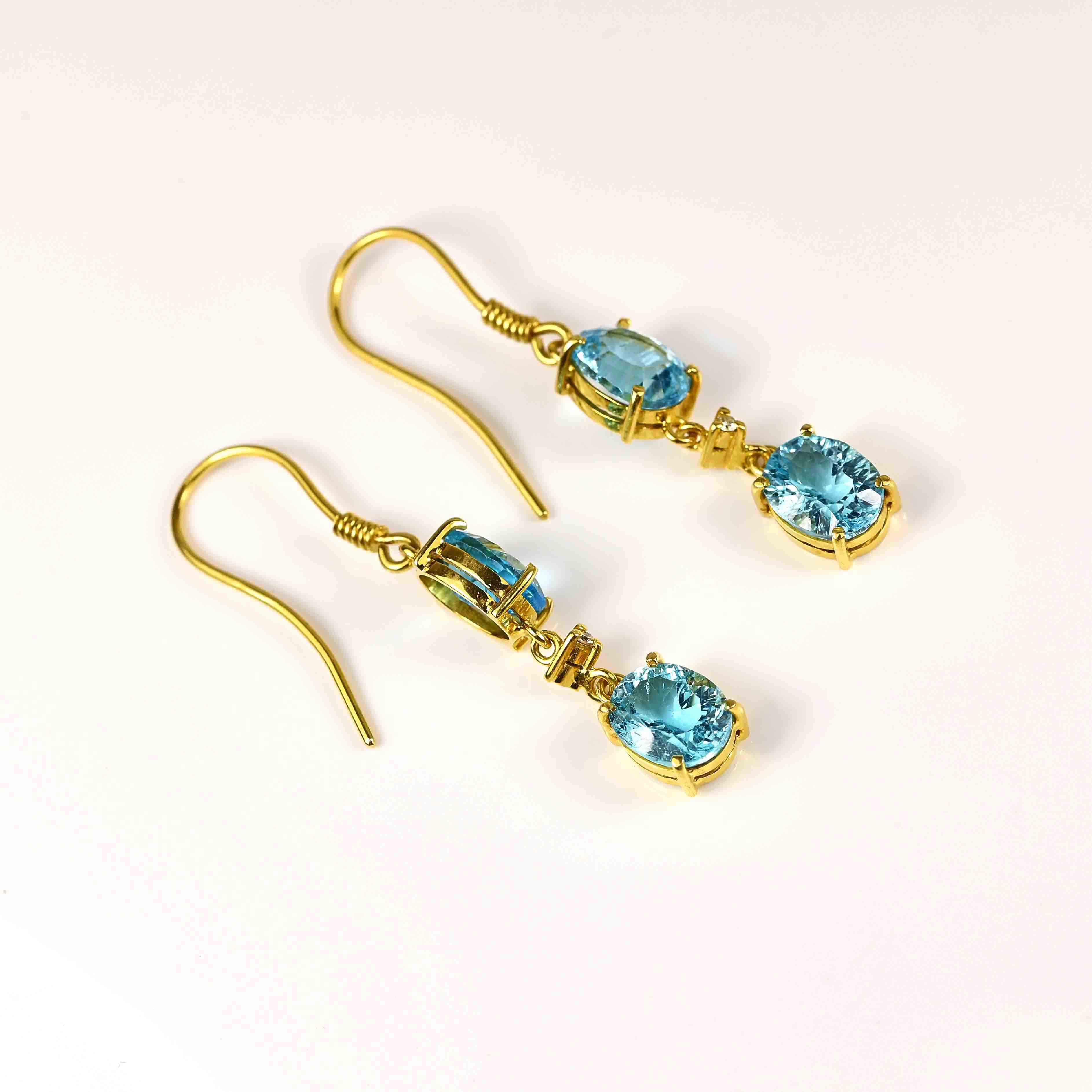 Ellibelle Jewellery Swiss Blue Topaz & Diamond 18ct Gold Drop Earrings