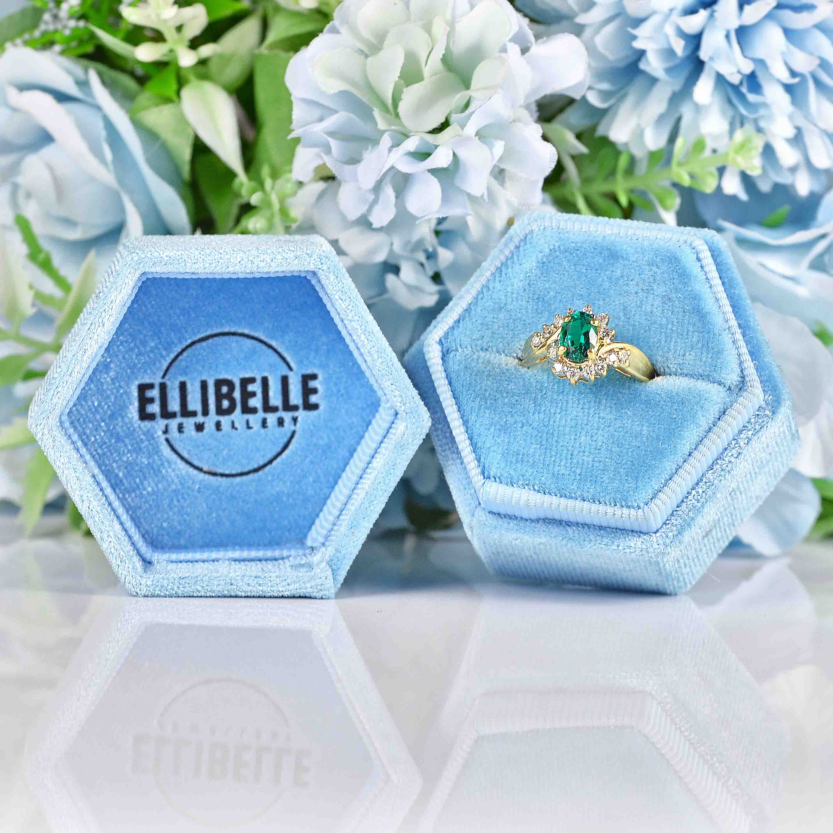 Ellibelle Jewellery Synthetic Emerald & Diamond 18ct Gold Bypass Ring