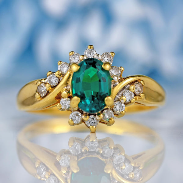 Ellibelle Jewellery Synthetic Emerald & Diamond 18ct Gold Bypass Ring