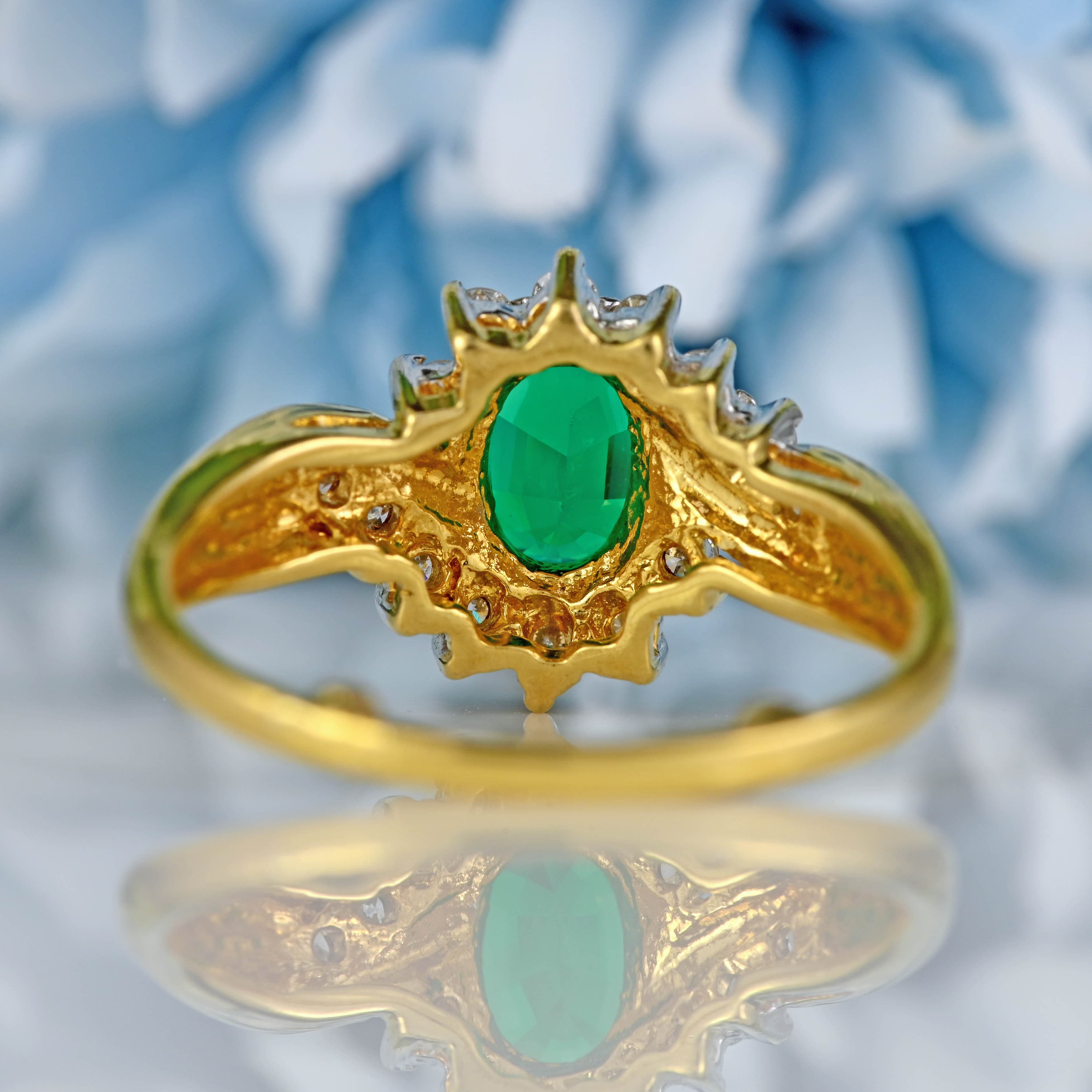Ellibelle Jewellery Synthetic Emerald & Diamond 18ct Gold Crossover Ring