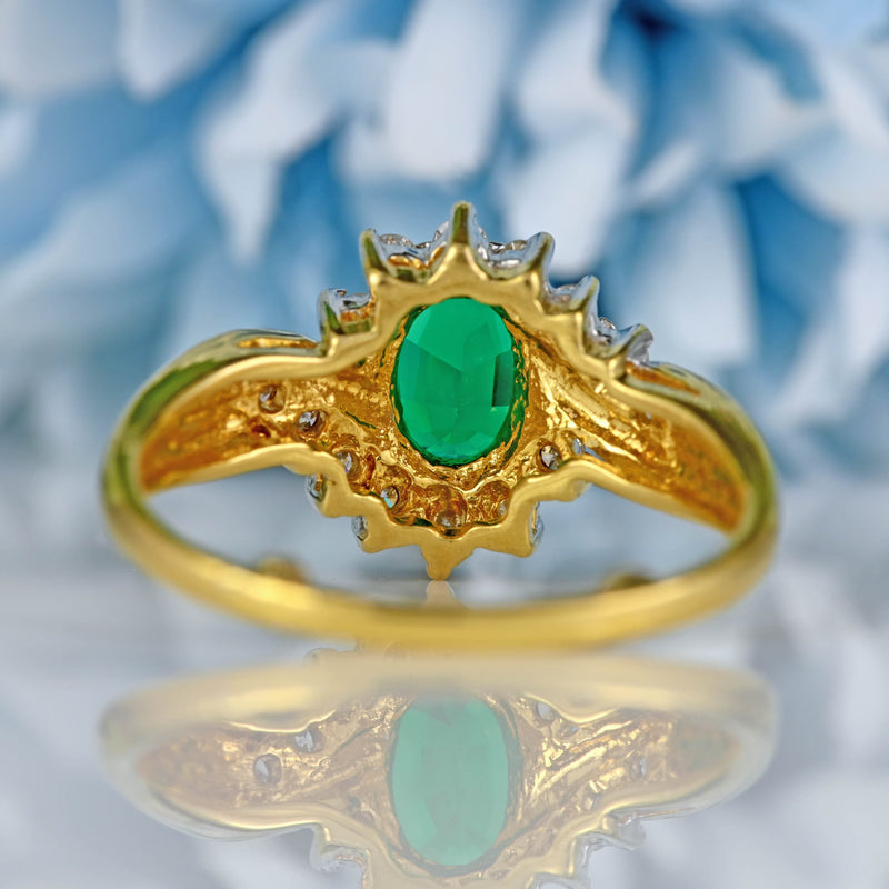 Ellibelle Jewellery Synthetic Emerald & Diamond 18ct Gold Crossover Ring
