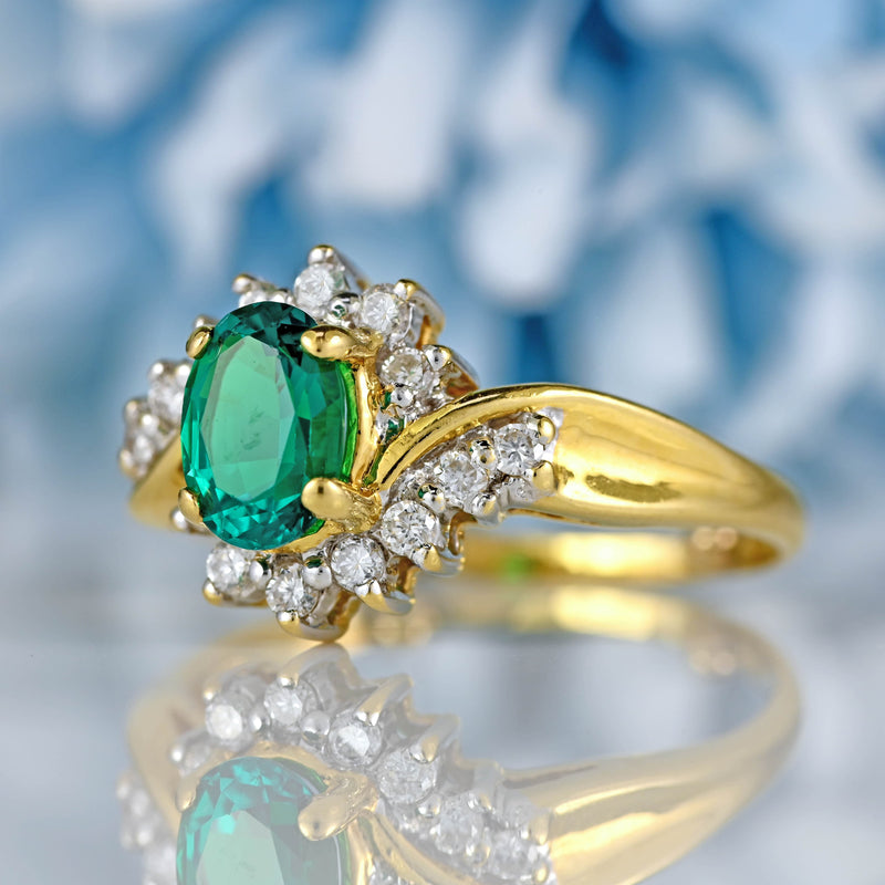 Ellibelle Jewellery Synthetic Emerald & Diamond 18ct Gold Crossover Ring