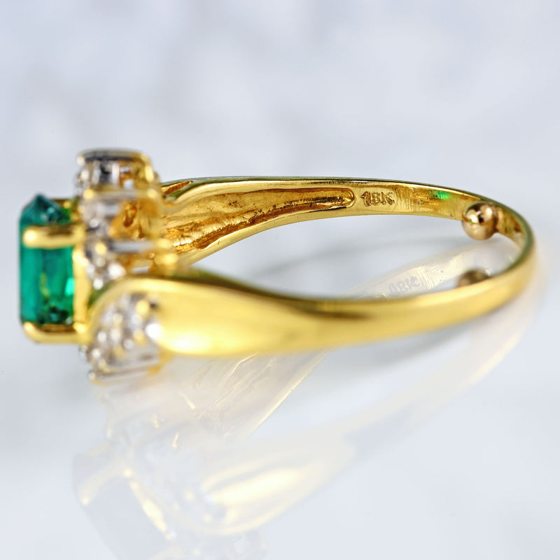 Ellibelle Jewellery Synthetic Emerald & Diamond 18ct Gold Crossover Ring