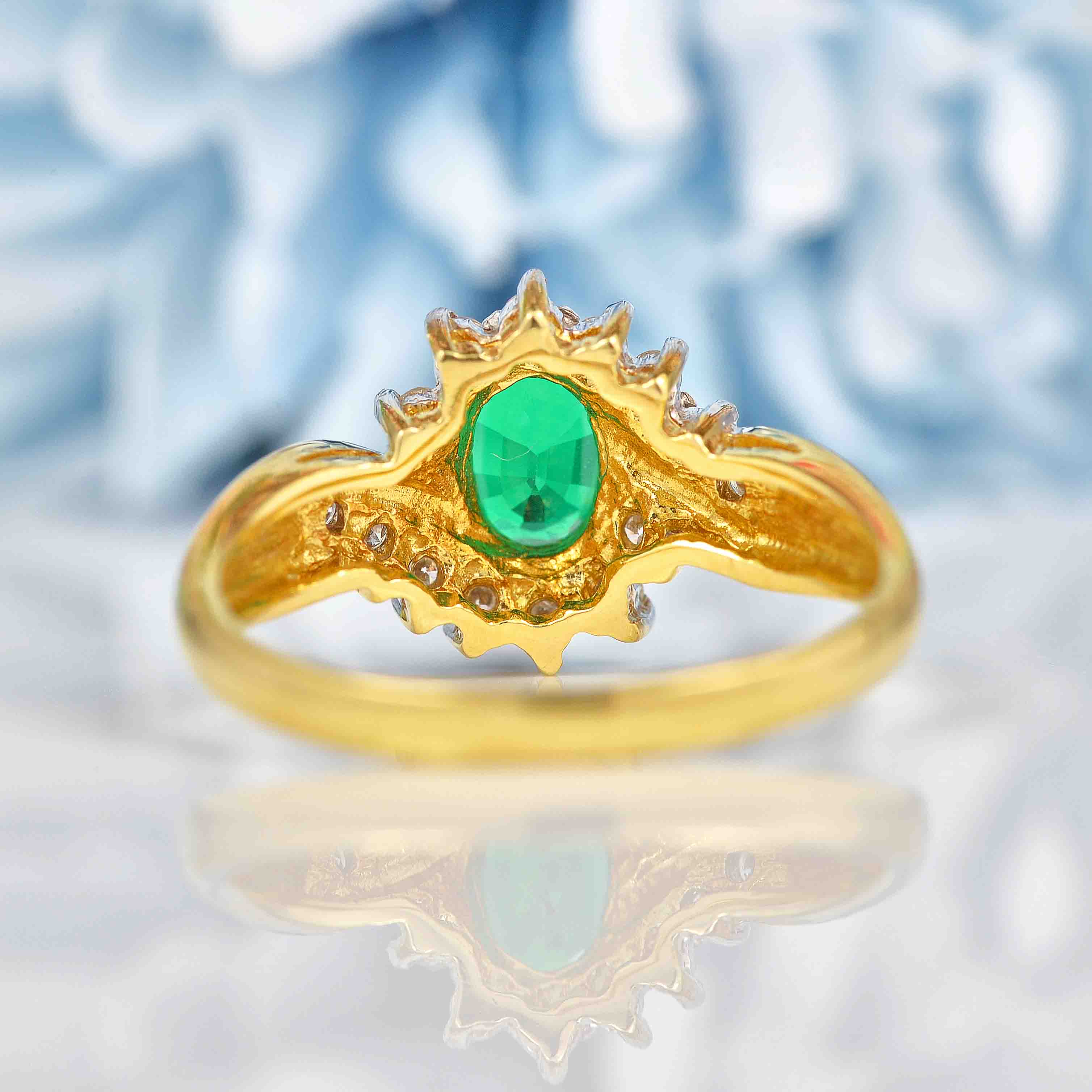 Ellibelle Jewellery Synthetic Emerald & Diamond 18ct Gold Crossover Ring