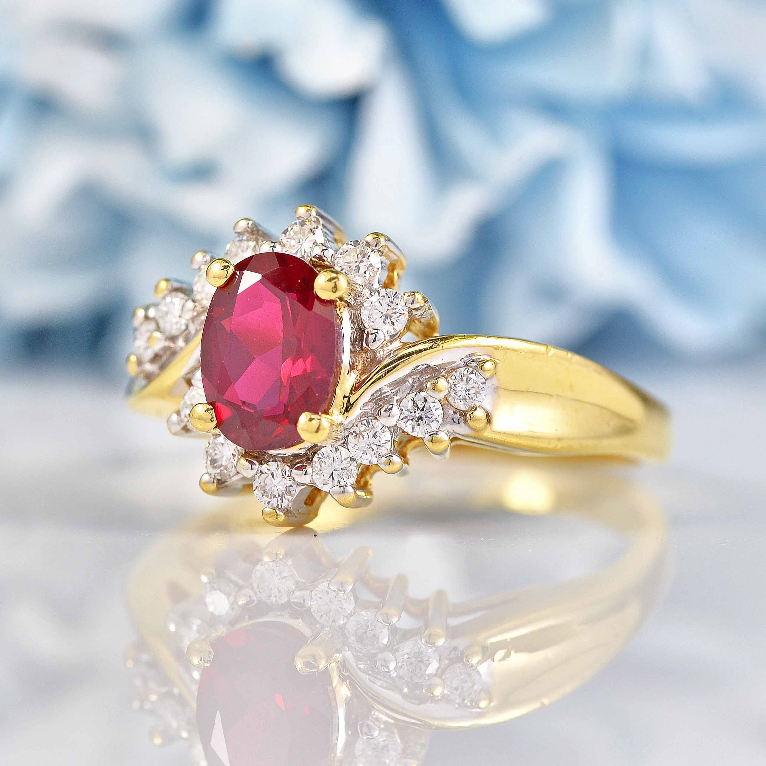 Ellibelle Jewellery Synthetic Ruby & Diamond 18ct Gold Crossover Ring