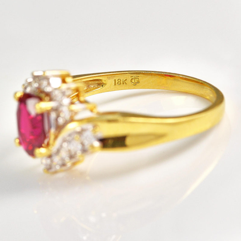 Ellibelle Jewellery Synthetic Ruby & Diamond 18ct Gold Crossover Ring