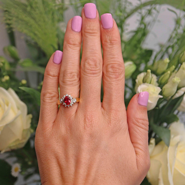 Ellibelle Jewellery Synthetic Ruby & Diamond 18ct Gold Crossover Ring