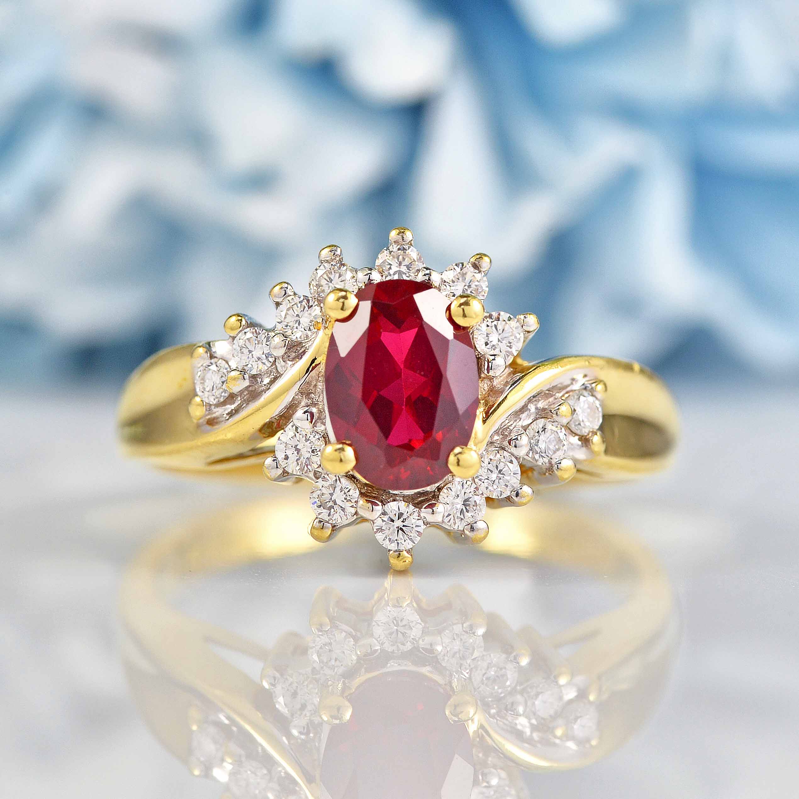 Ellibelle Jewellery Synthetic Ruby & Diamond 18ct Gold Crossover Ring