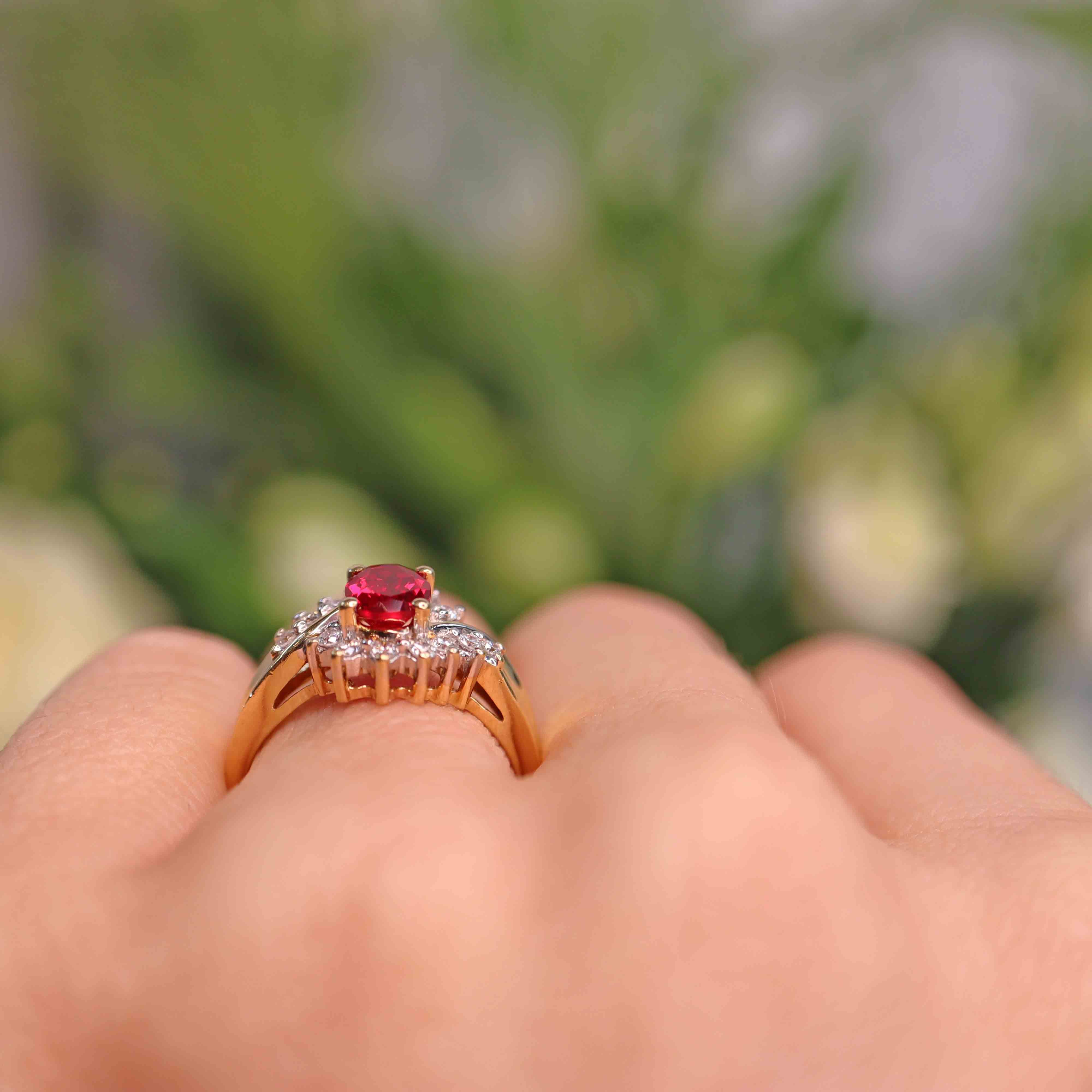 Ellibelle Jewellery Synthetic Ruby & Diamond 18ct Gold Crossover Ring